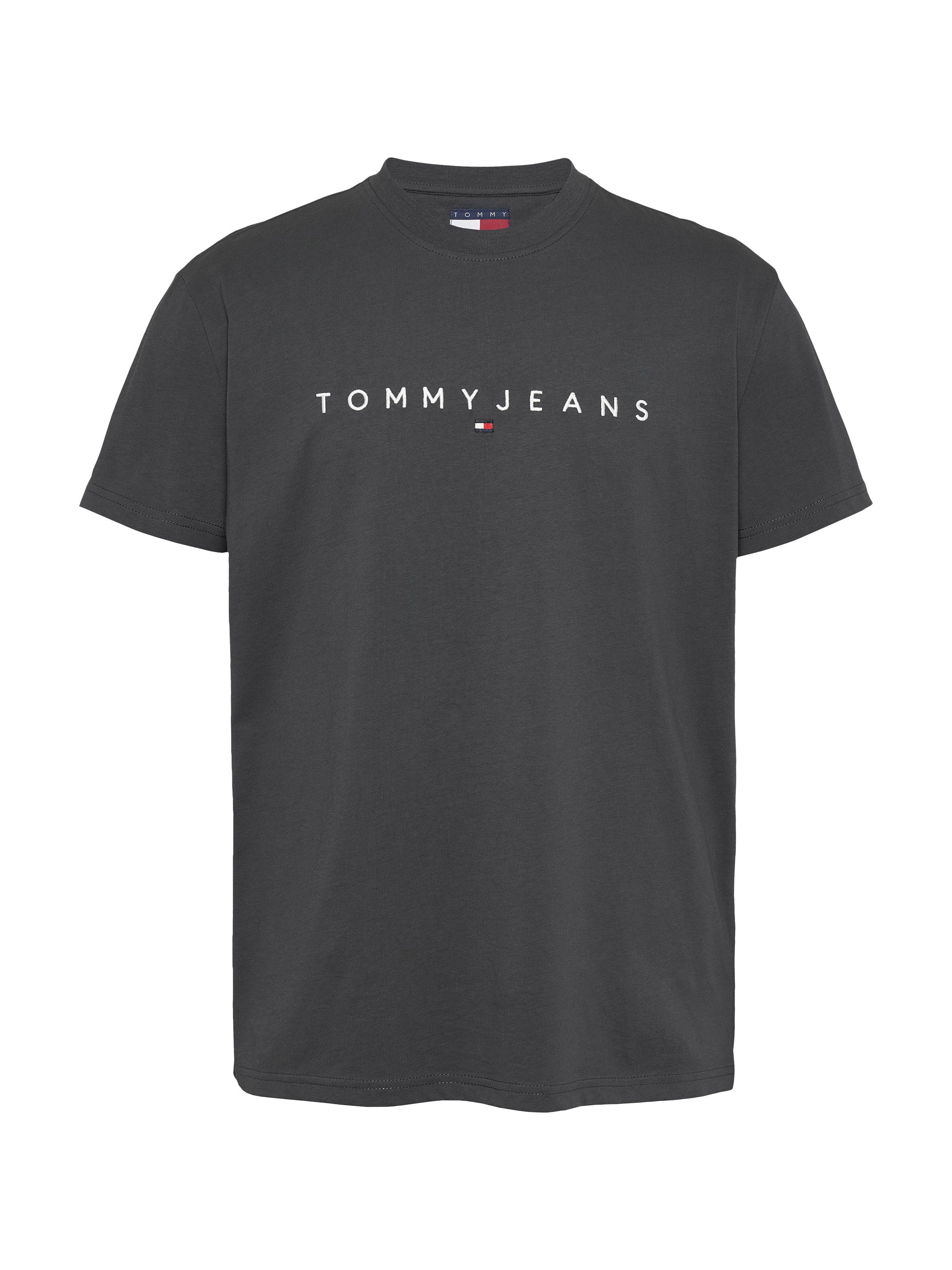 Tommy Jeans Plus Shirt met ronde hals TJM REG LINEAR LOGO TEE EXT in grote maten, logoprint en borduring