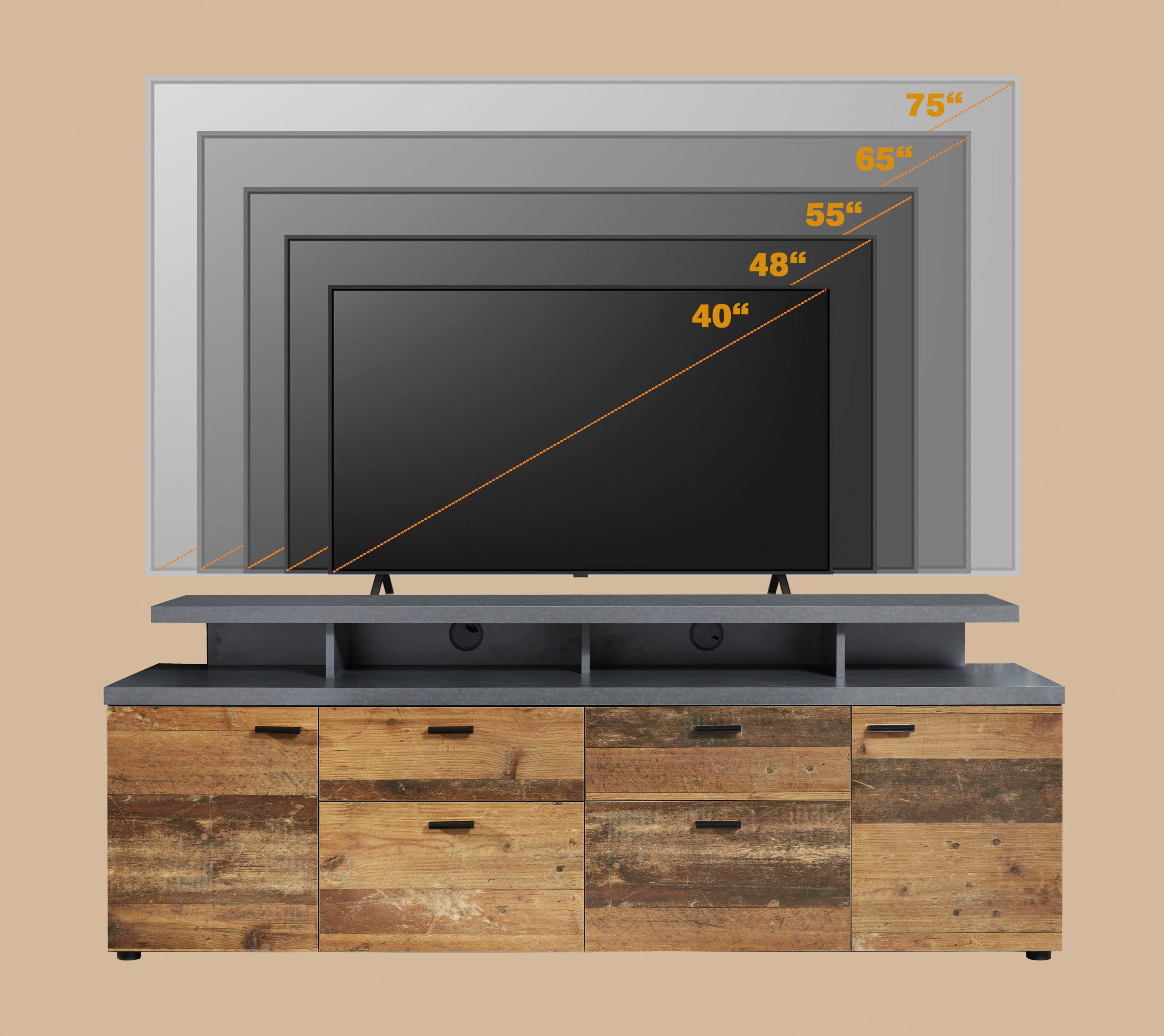 INOSIGN Tv-meubel Messina Lowboard met TV-opzetstuk - Voor televisies tot 60 inch (1 stuk)