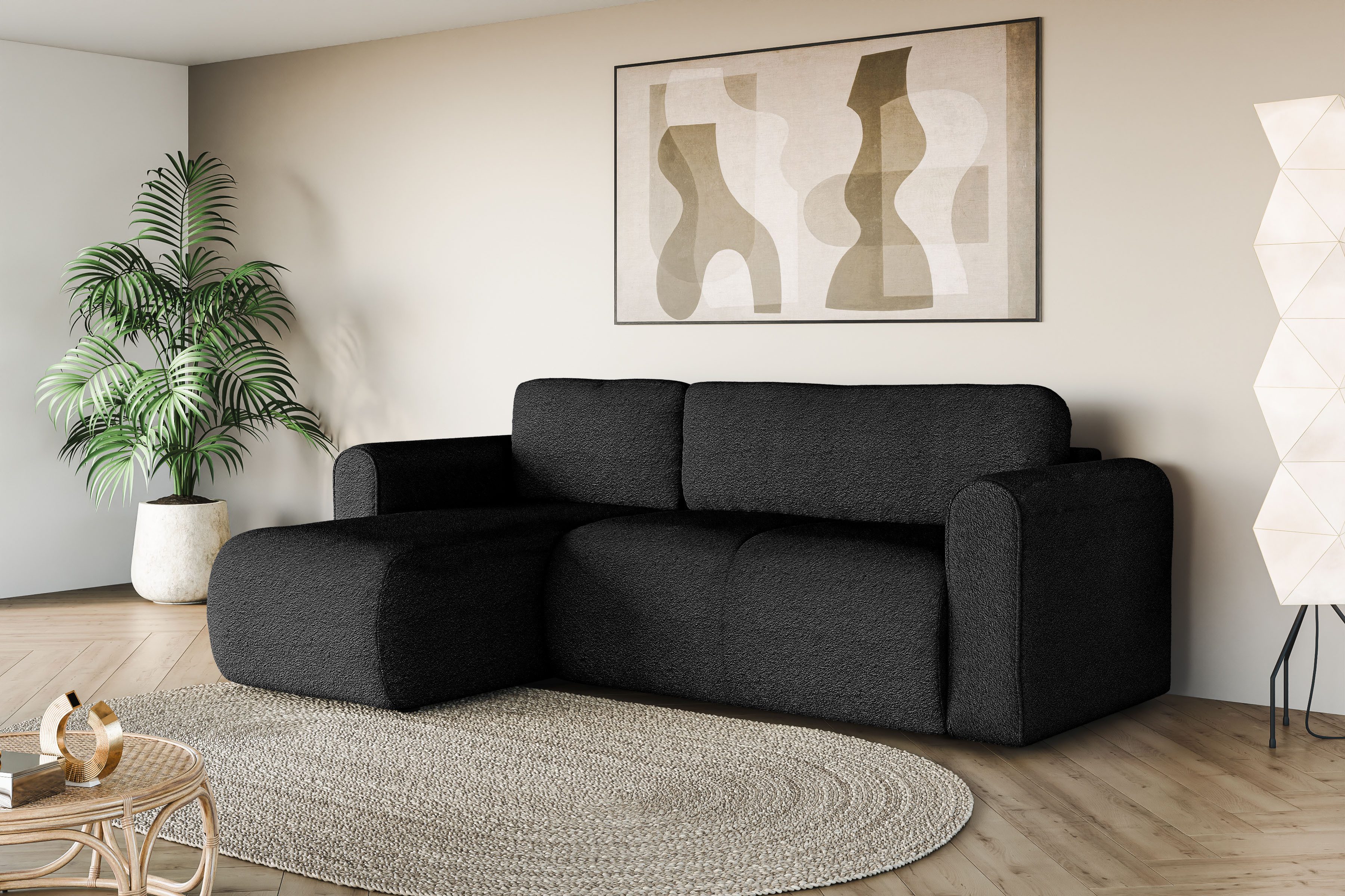 INOSIGN Hoekbank Zacharia optioneel met slaapfunctie, BxDxH 250x166x86 cm L-vorm met golfondersteuning, recamière aan beide zijden te monteren zwart,