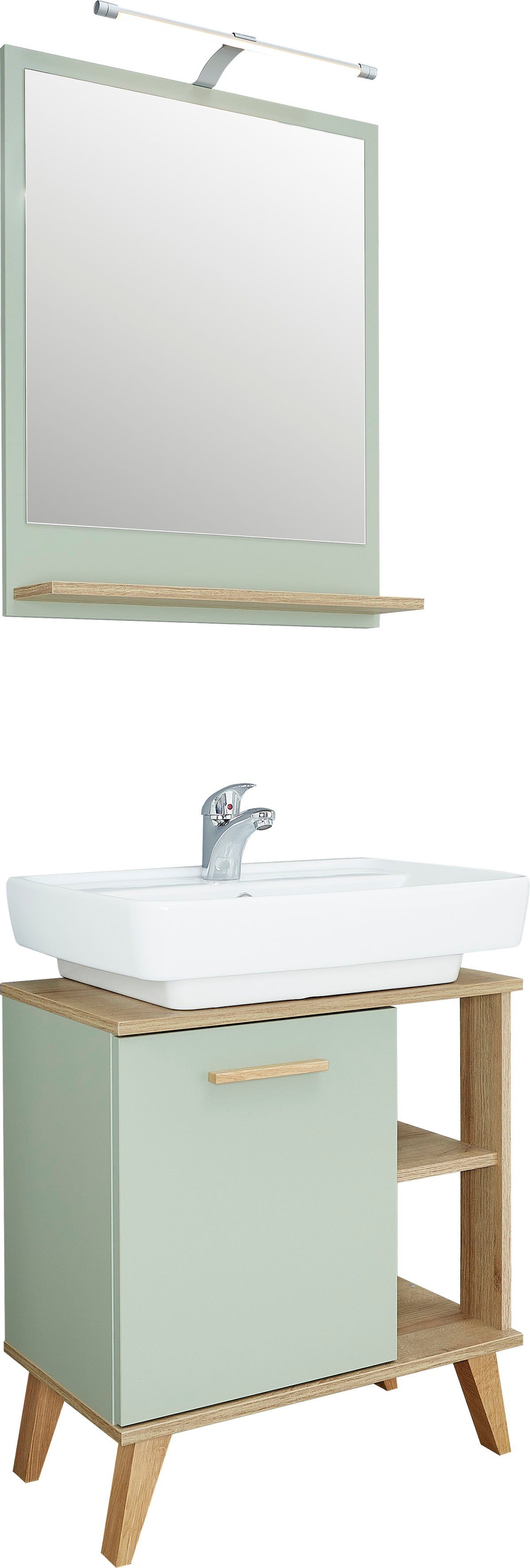 Saphir Badkamerserie Quickset 2-delig, wastafelonderkast met led-spiegel Wastafelmeubel inclusief deurdemper, 60,5 cm breed, 1 deur, opzij legplanken (2-delig)