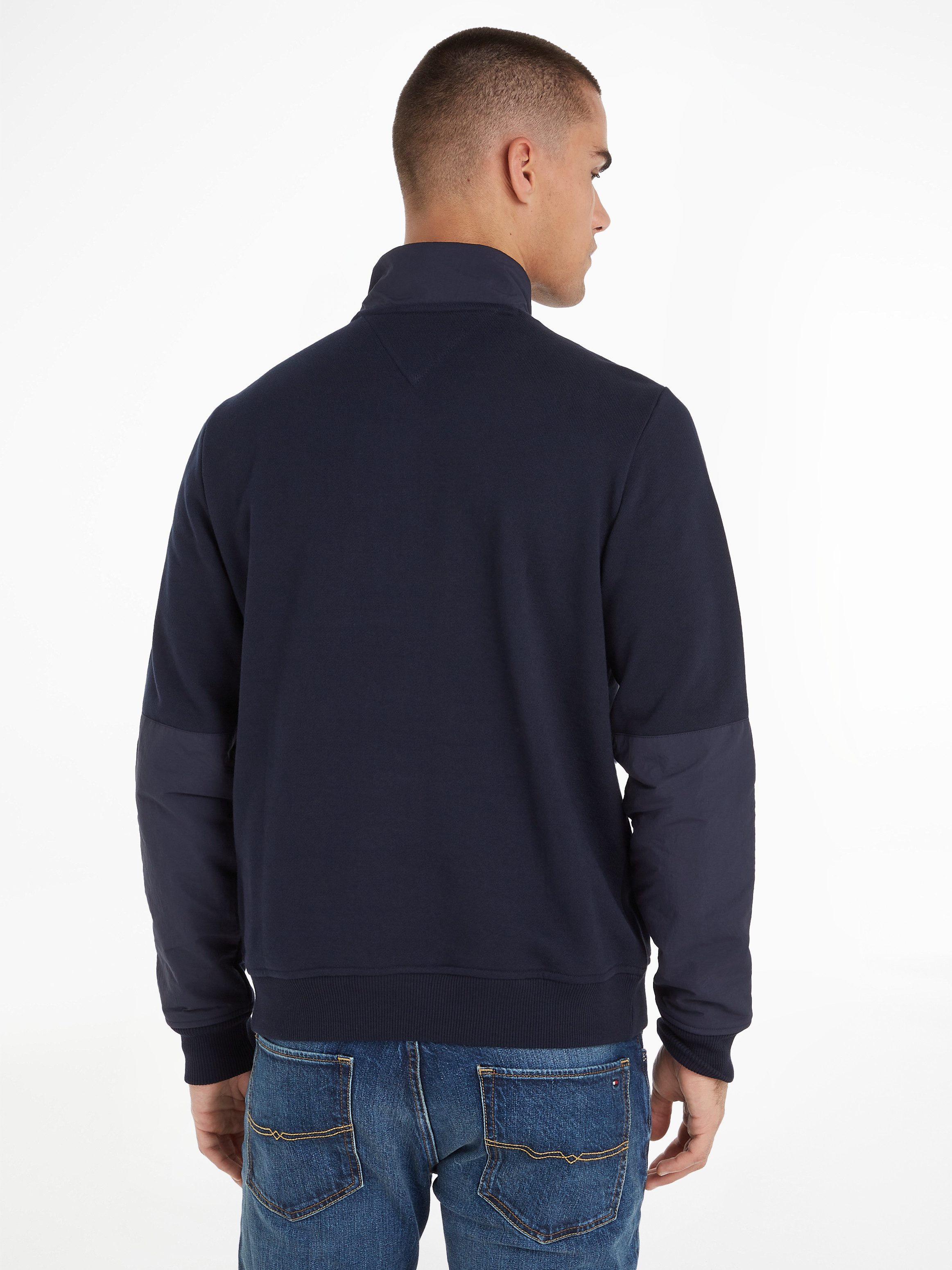 Tommy Hilfiger Sweatshirt MONOTYPE MIX MEDIA HALF ZIP met inzetten in andere materialen