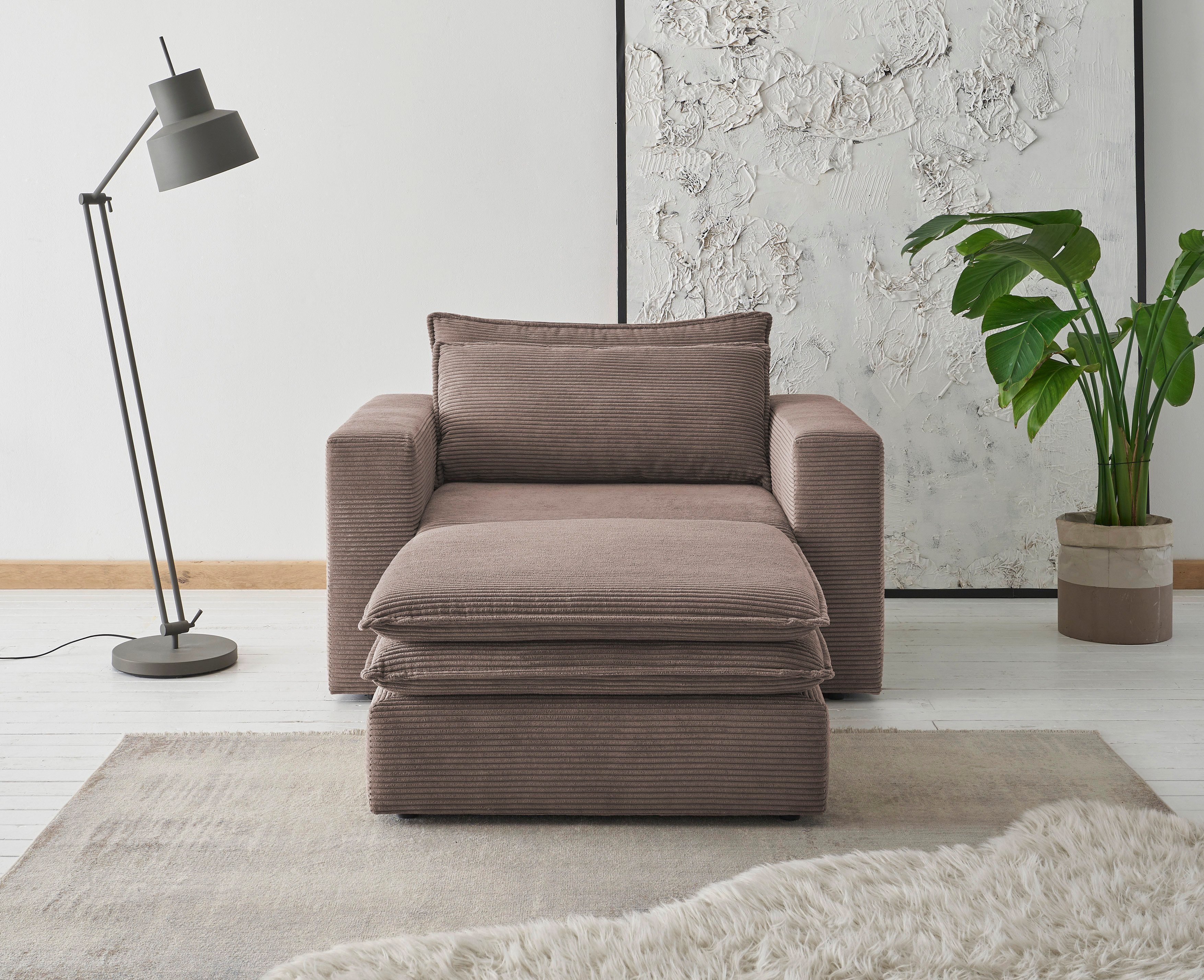Places of Style Zithoek PIAGGE Hoogwaardige cord, loveseat en loveseat-hocker als set (2-delig)