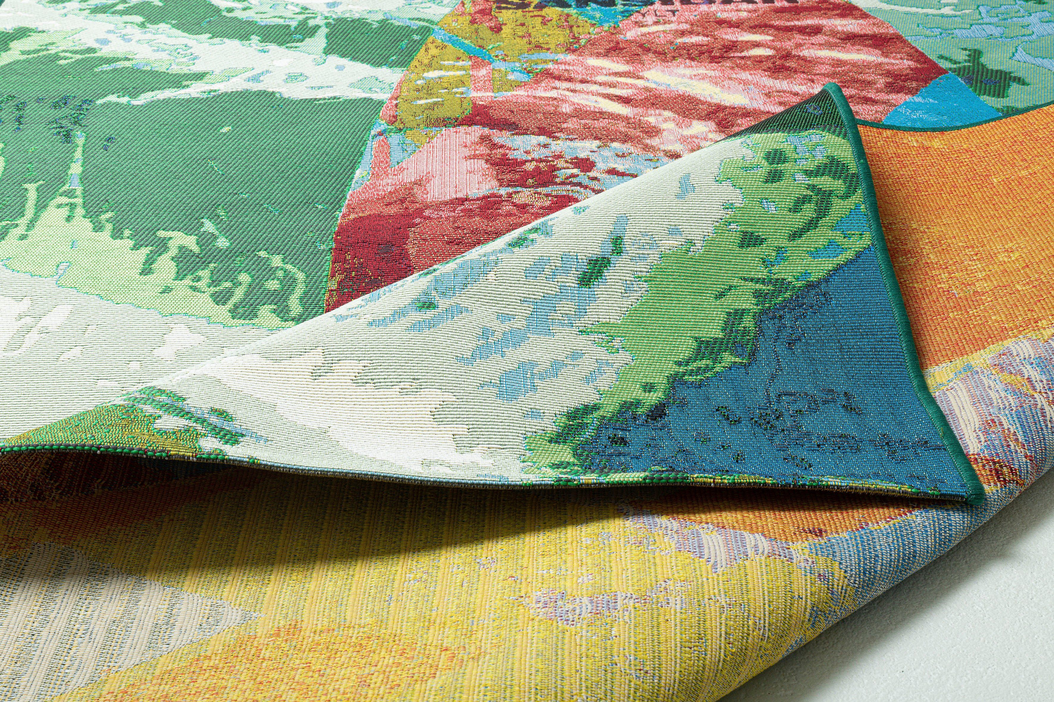 Sansibar Vloerkleed Rantum Beach SA-024 Vlakweefsel, modern ontwerp, motief Surfplank, In- & Outdoor geschikt