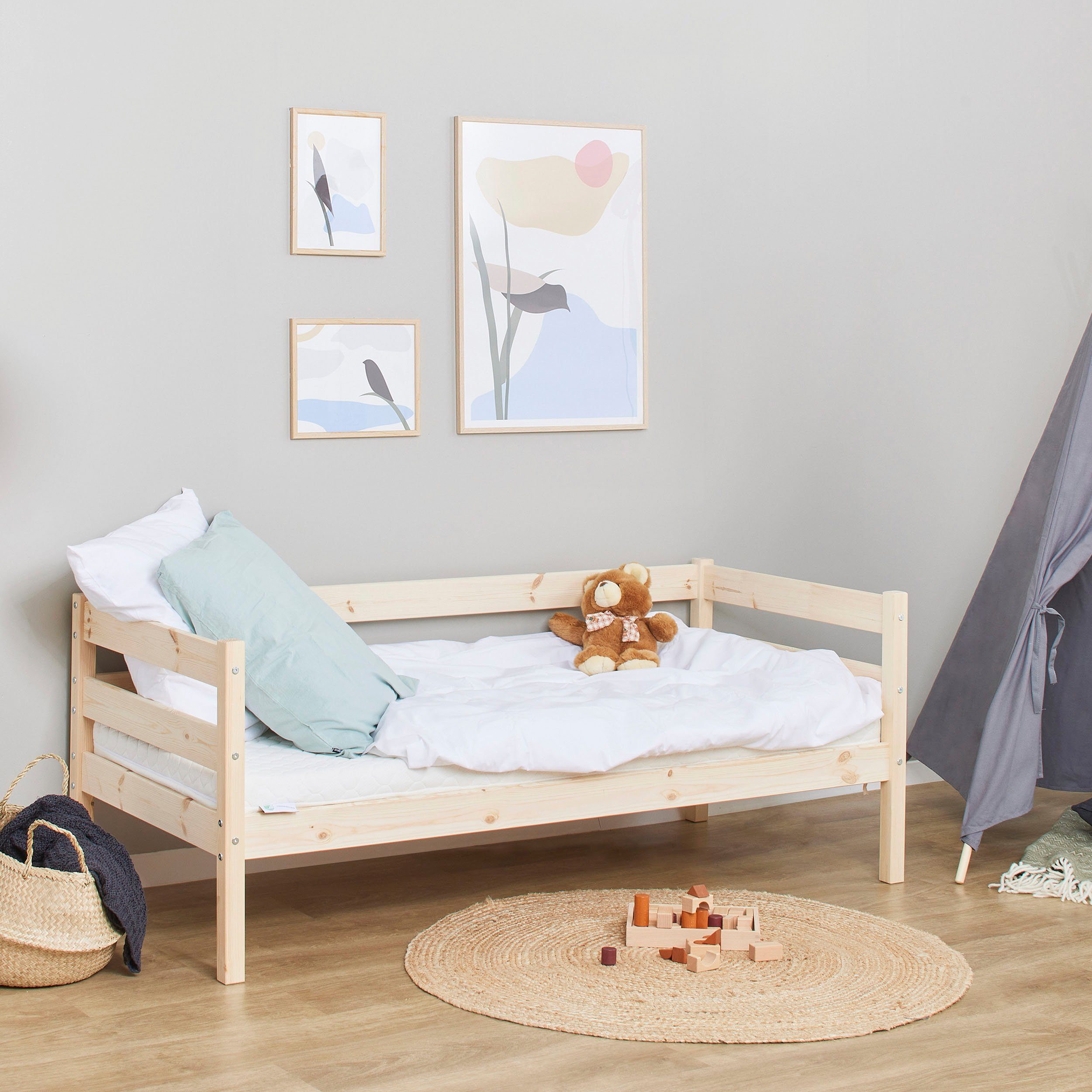 Hoppekids 1-persoonsledikant ECO Comfort kinderbed, massief grenenhout, tienerbed inclusief lattenbodem (set)