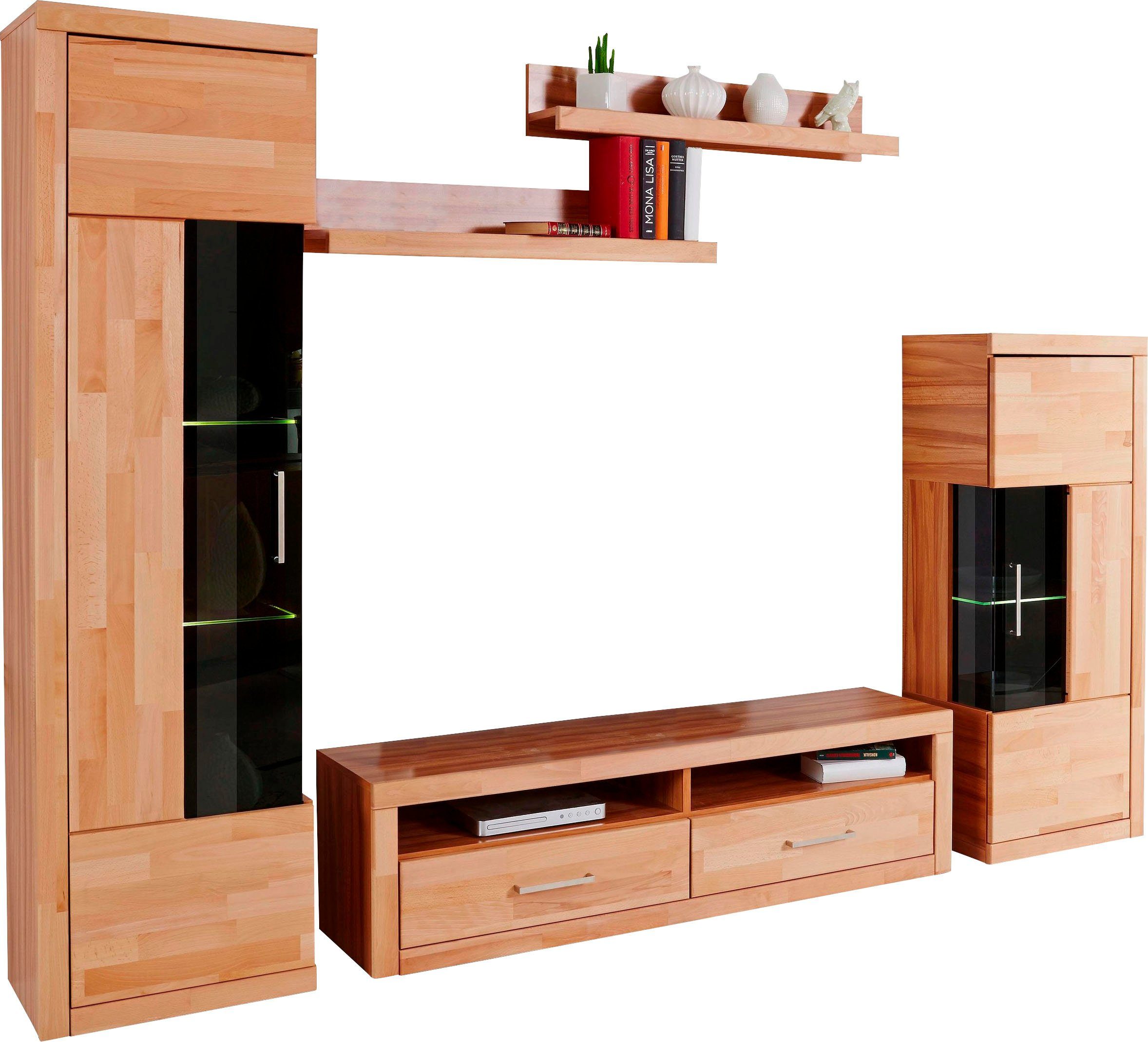 Home affaire Wandmeubel Ribe,Fronten Massivholz,Korpus Holzwekstoff,viel Stauraum gedeeltelijk massief hout (set, 5-delig) tv-wandmeubels beige