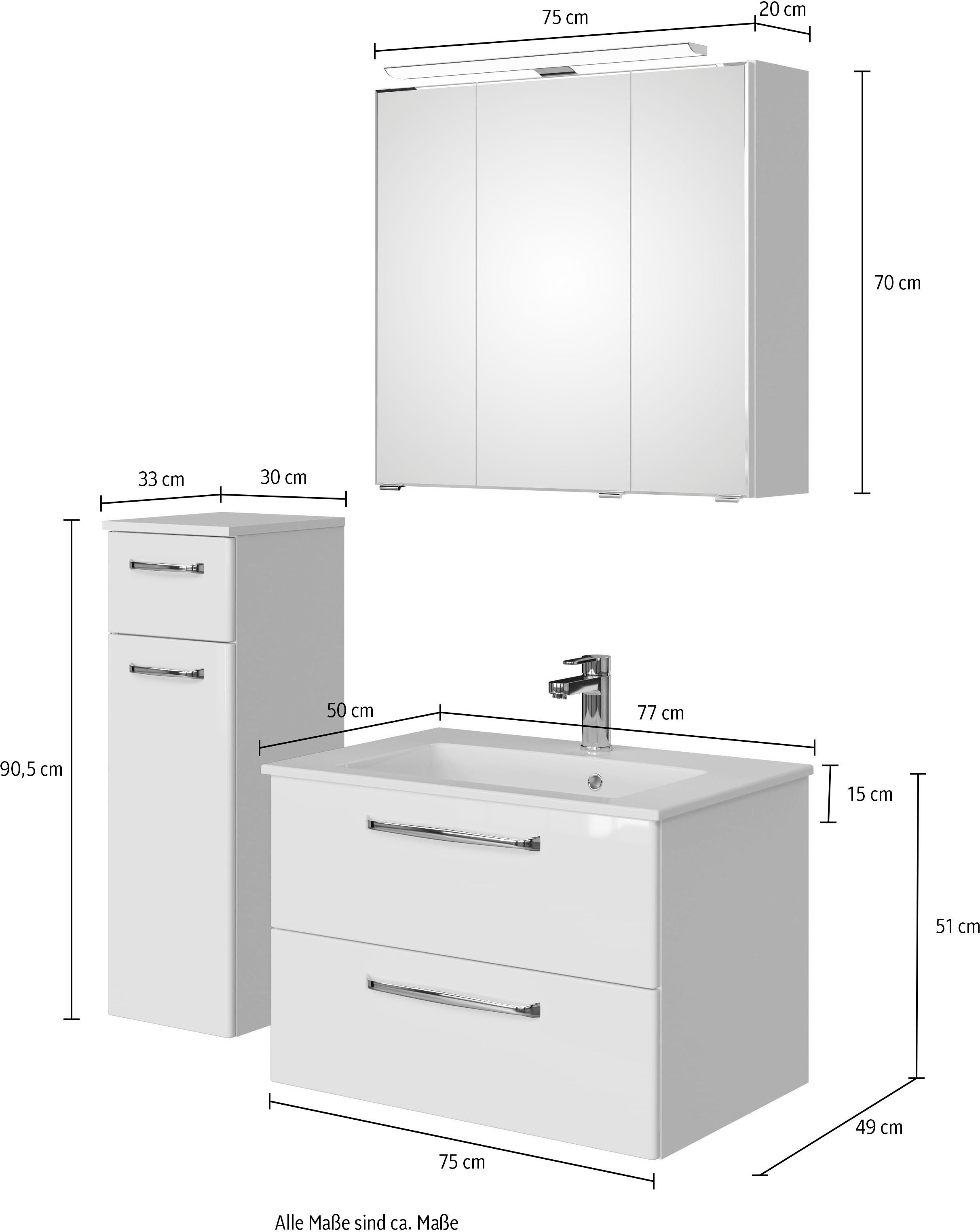 Saphir Badmeubelset Trentino 3-delig mineralen marmer wasbak LED spiegelkast (4 stuks)