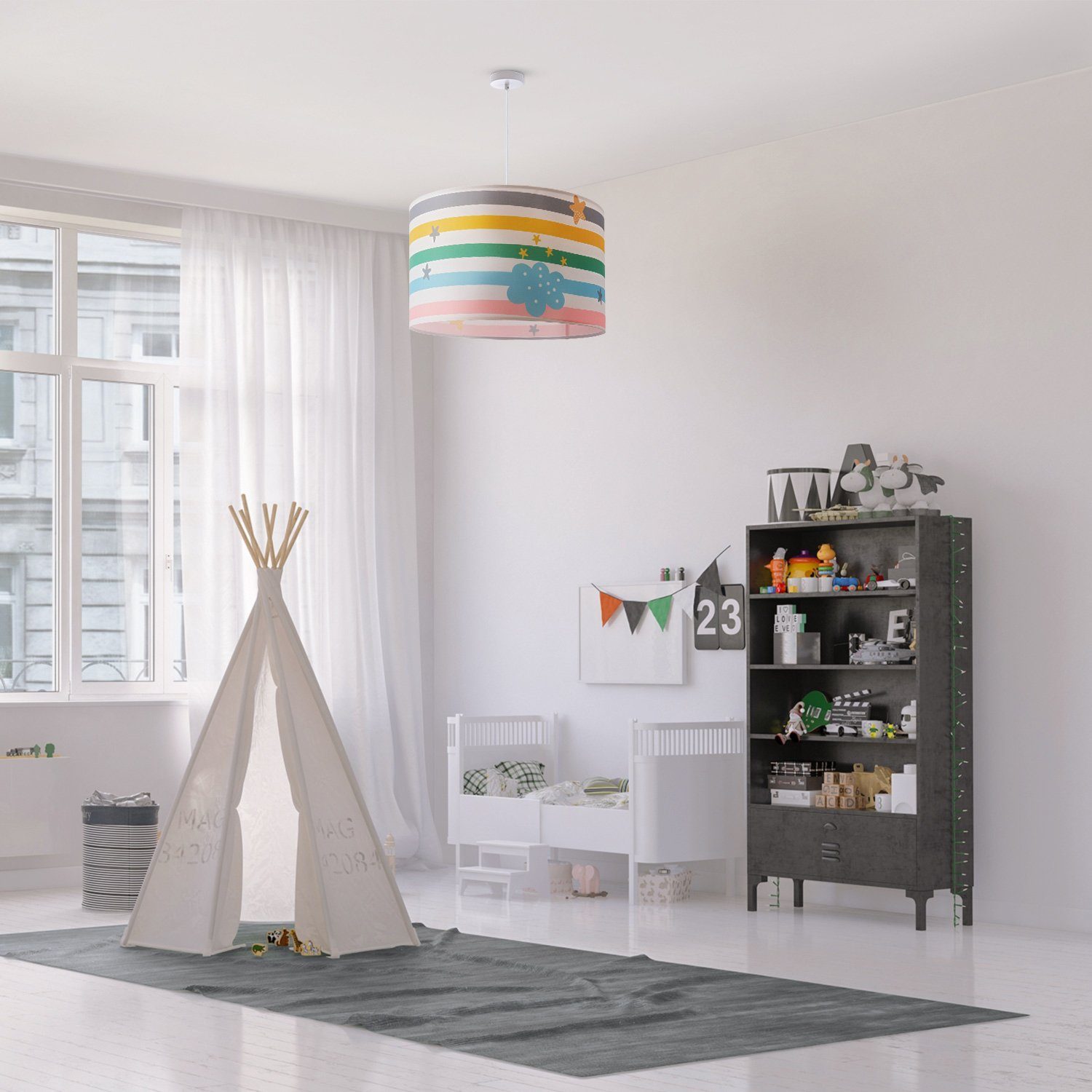 Paco Home Hanglamp Tweet 462 Lamp kinderkamer babykamer plafondlamp strepen regenboog E27