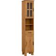 home affaire hoge kast rodby fsc-gecertificeerd massief hout, met 1 glasdeur en 1 massief houten deur, met grepen van metaal, breedte 33 cm, hoogte 180 cm beige