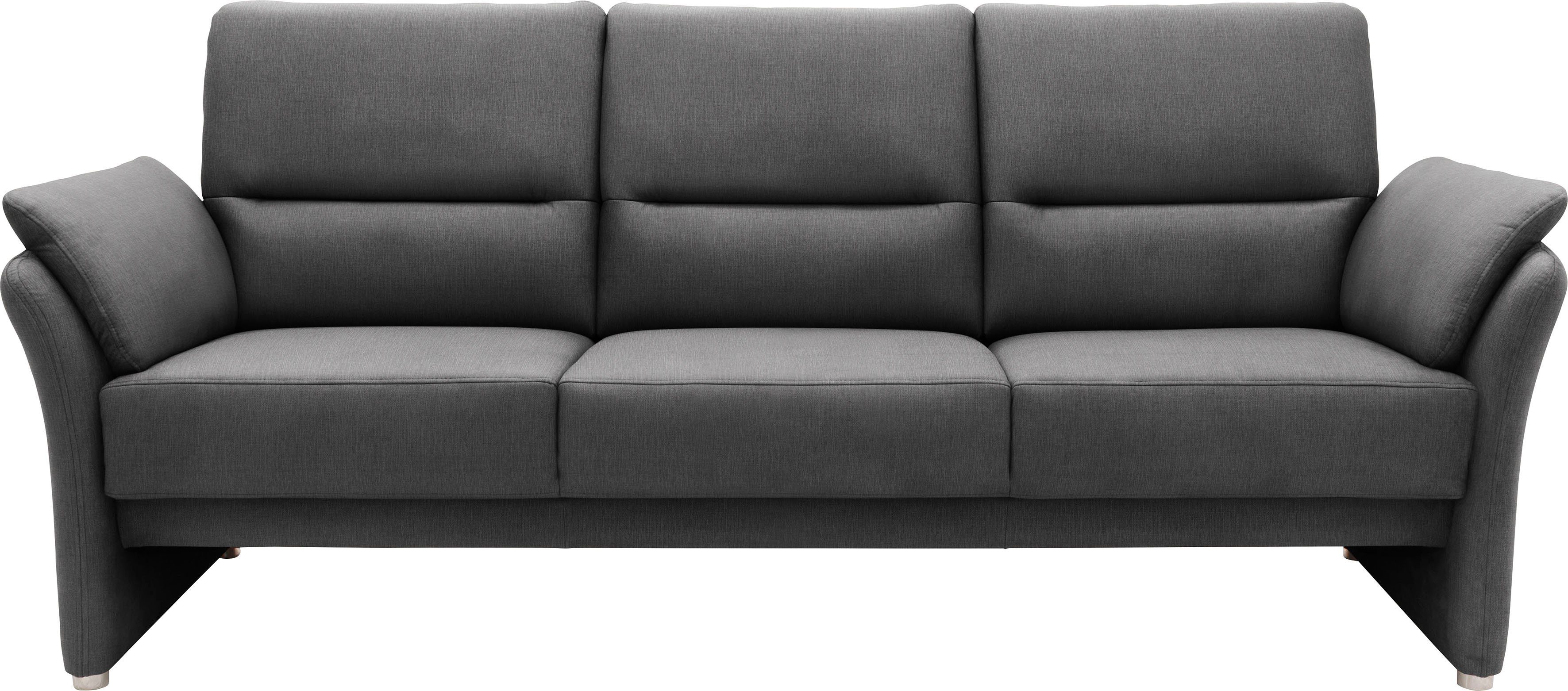 DOMO collection 3-zitsbank Pina, smalle armleuningen, met bonellvering, compact & elegant Hoge zitcomfort, luxe microvezel leerlook, grijs, breedte 219 cm