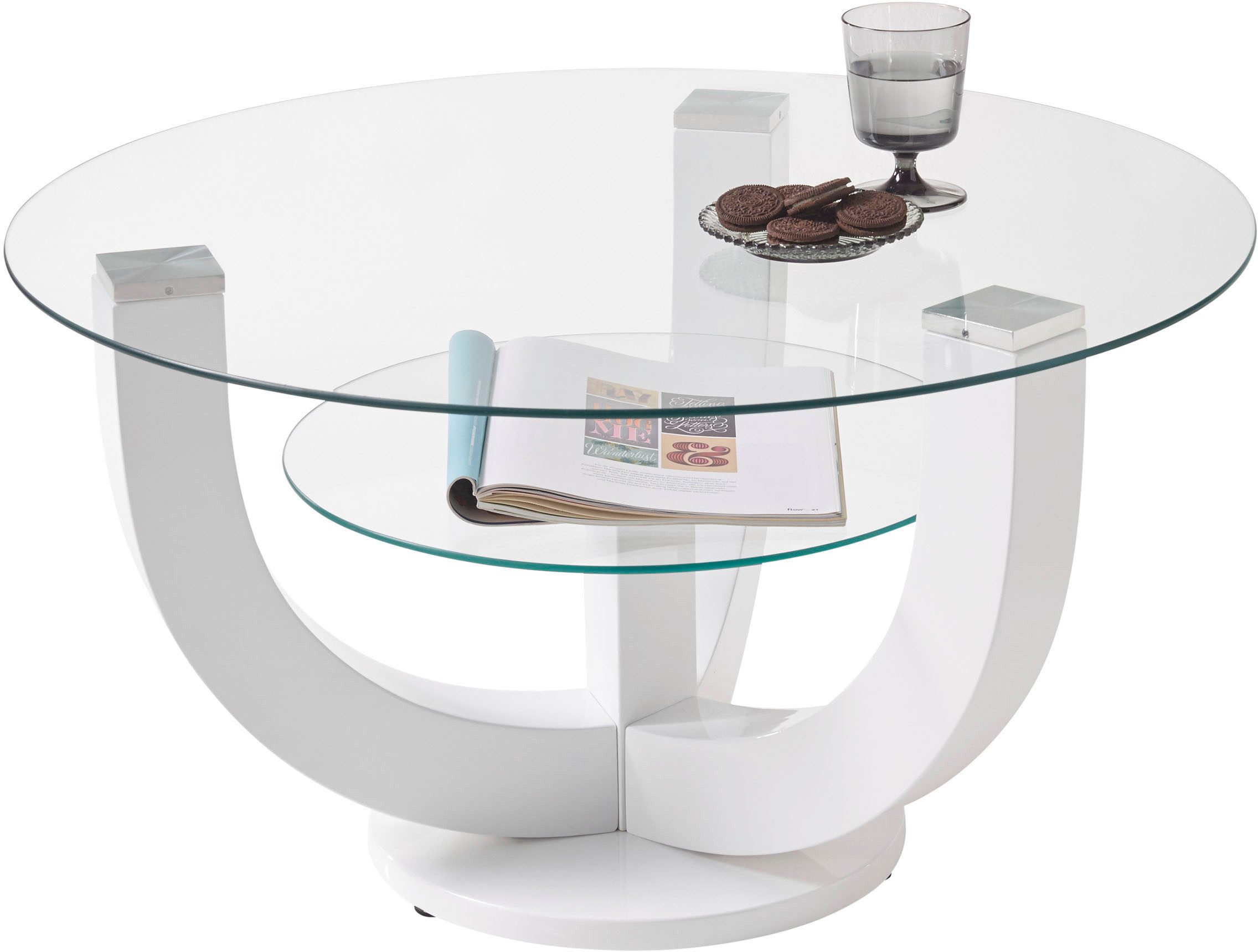 OTTO Stolkom Salontafel Denver, TOPSELLER! rond met glas, tafel -onderstel wit hoogglans salontafels wit