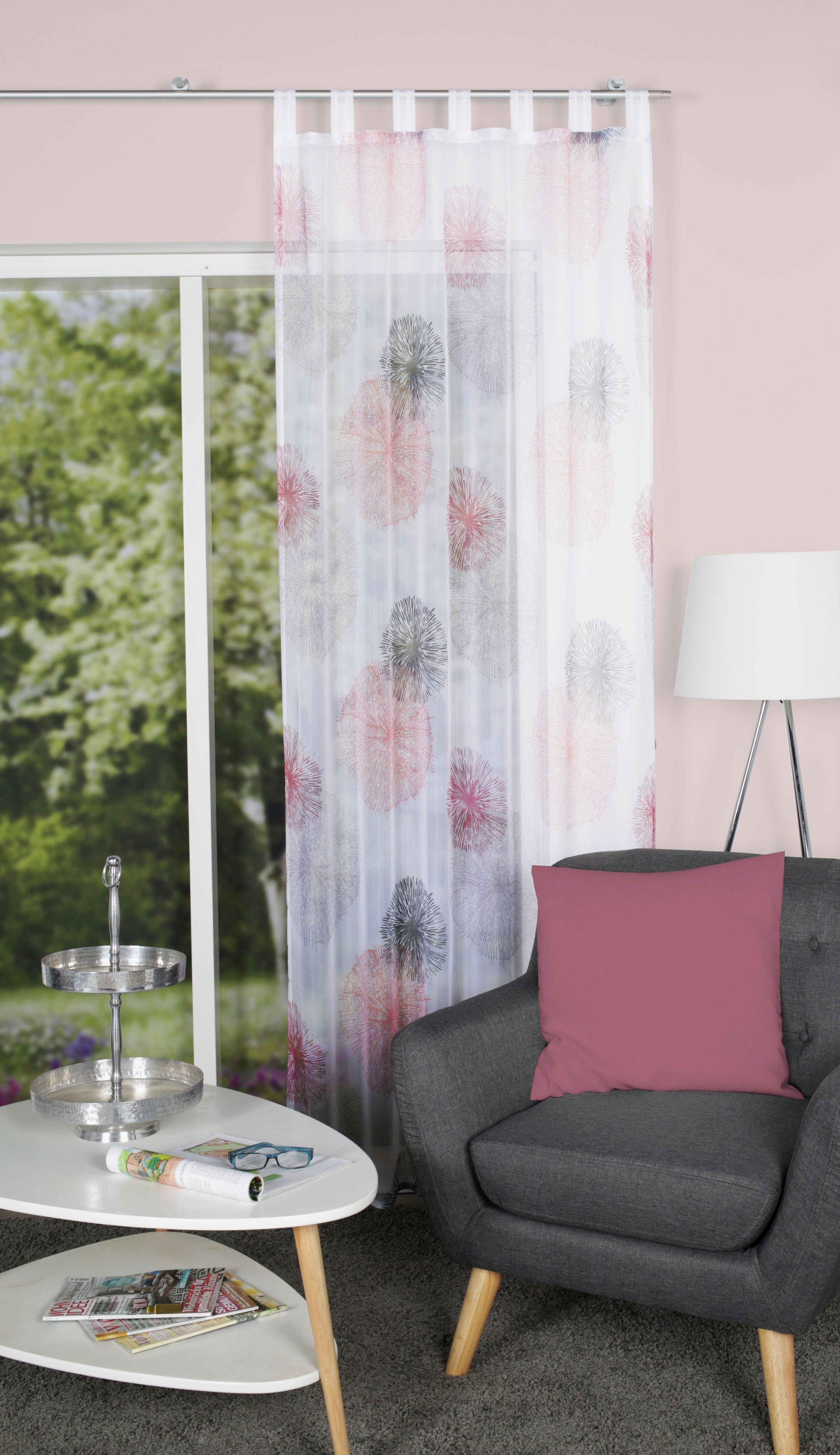 HOME WOHNIDEEN Gordijn RAWLINS (1 stuk) kant & klaar gordijnen maat 140 cm x 145 cm roze