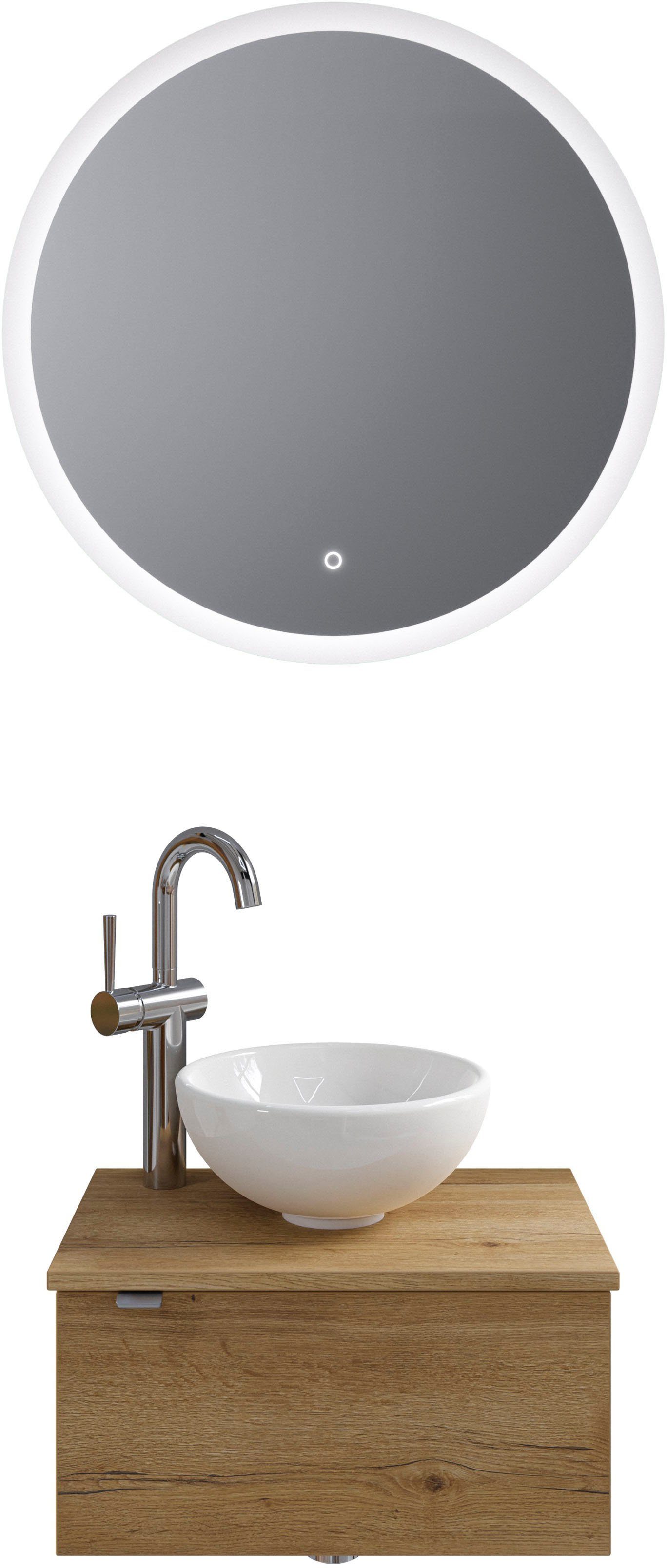 Saphir Badkamerserie Serie 6915 Gastenbadkamer, met led-spiegel en 1 deur (4-delig) badmeubelsets bruin