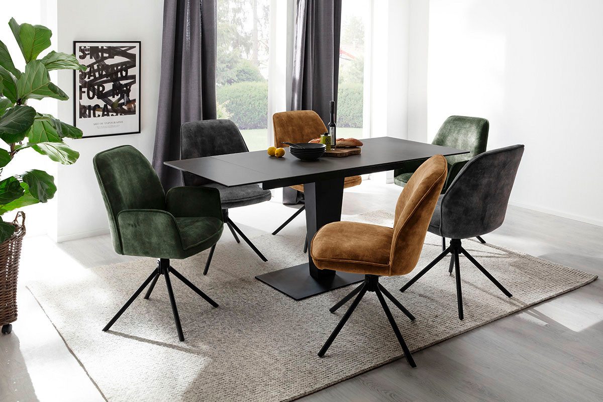 MCA furniture Eettafel PESARO uitschuifbare tafel met voet 120-180 cm Keramiek, roestvrij staal, eindschuif, uittrekbaar, tafelblad 14 mm