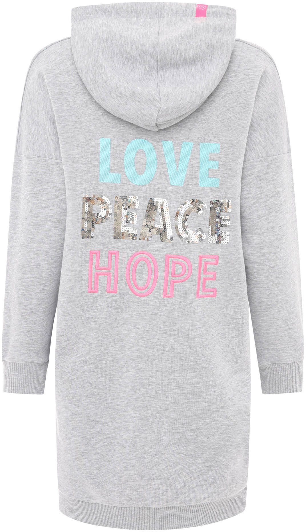 Zwillingsherz Sweatjurk Love Yourself More met capuchon zakken voor- en achtermotief en pailletten