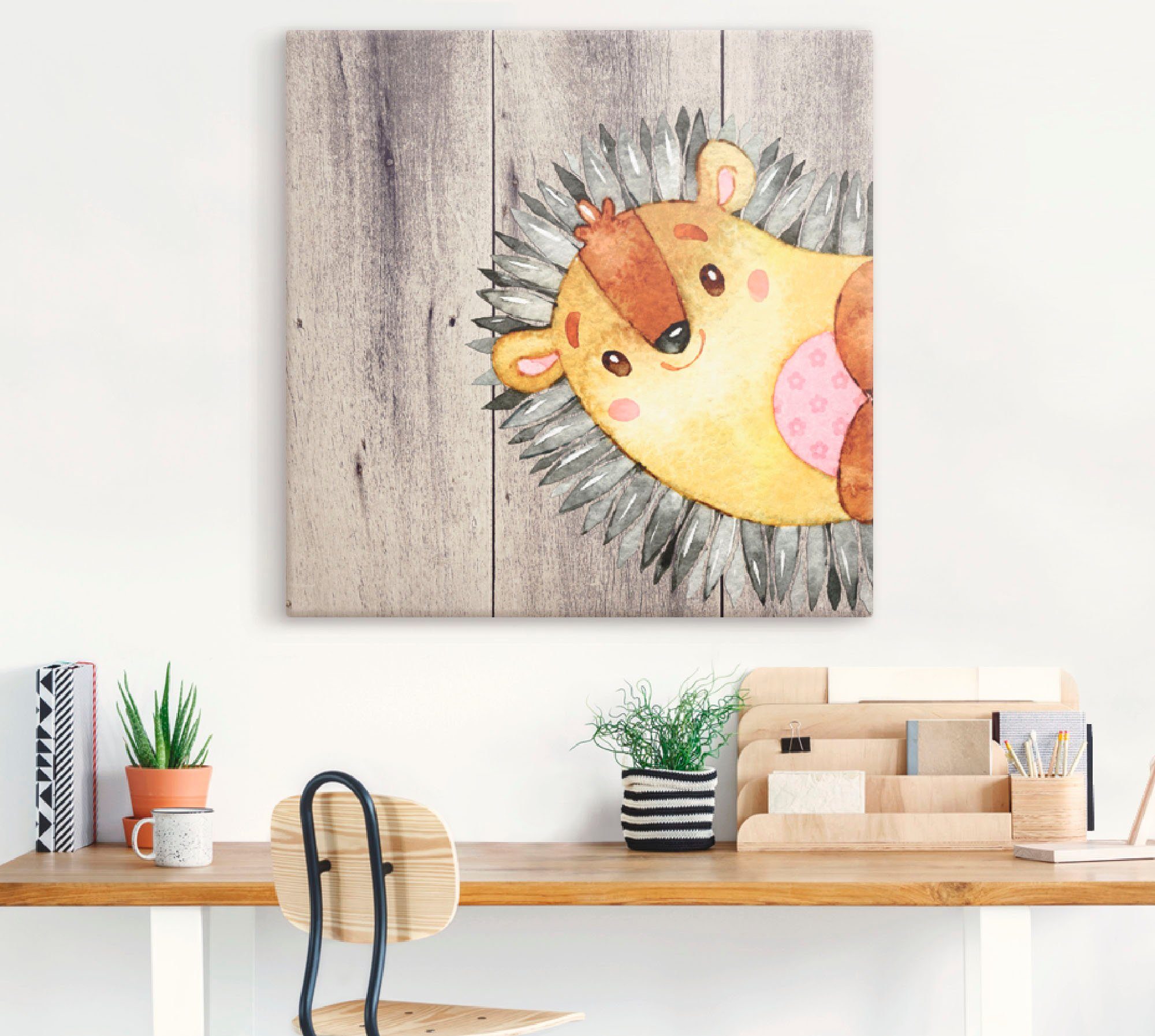 Artland Artprint op linnen Bosvrienden - egel gespannen op een spieraam