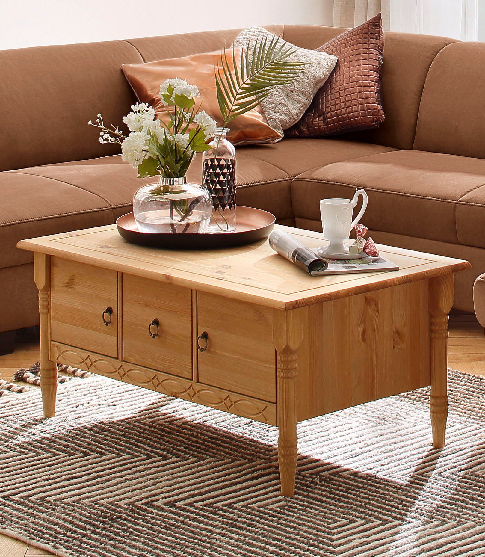 Home affaire Salontafel Indra van massief dennenhout, fsc®, met opbergruimte, discreet ornament