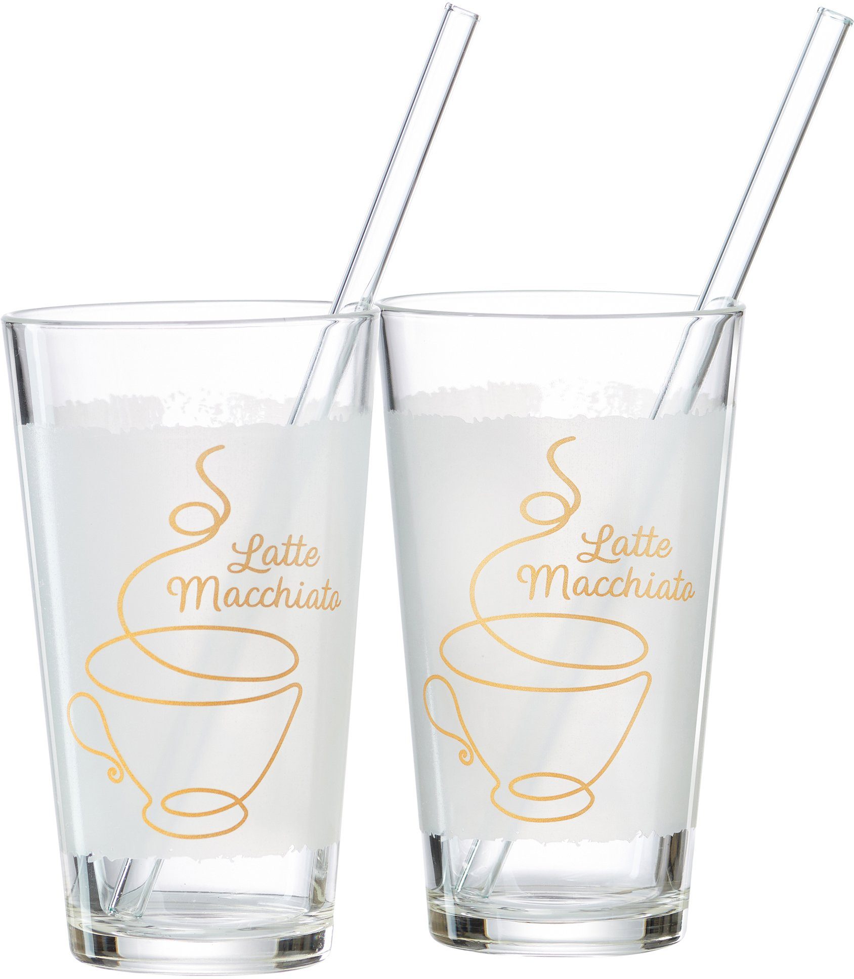 Ritzenhoff & Breker Latte macchiato glas Koffie 4-delig (2 glazen en 2 glazen rietjes), 350 ml (set, 4-delig)