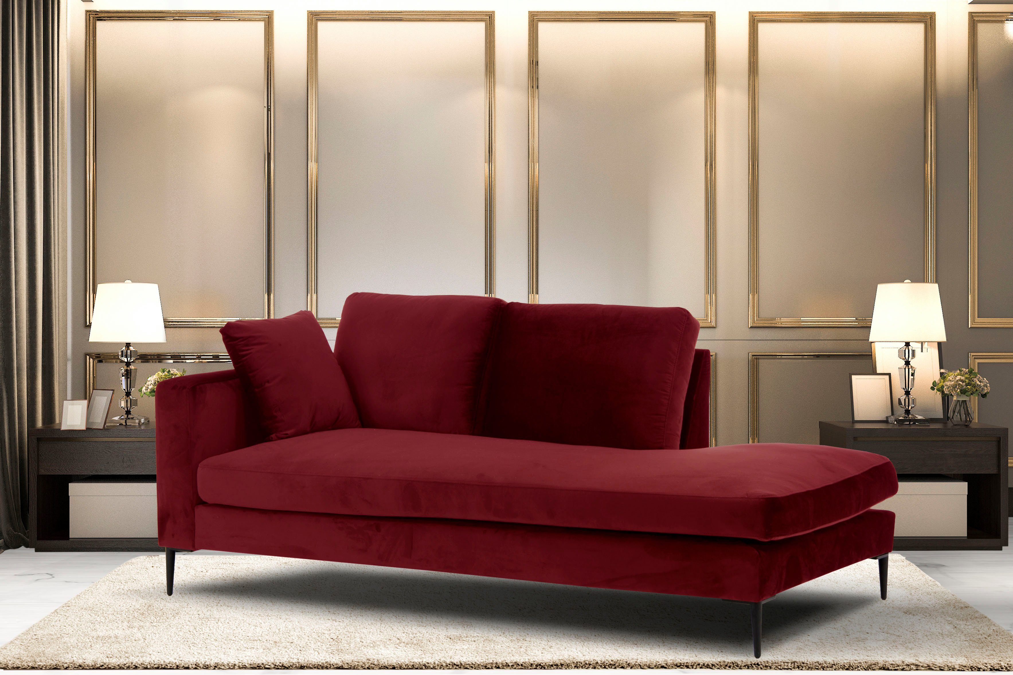 Leonique Récamier Cozy chaise longue, afmetingen B/D/H: 195/97/80 cm met los kussen en metalen poten, armleuning naar keuze links of rechts