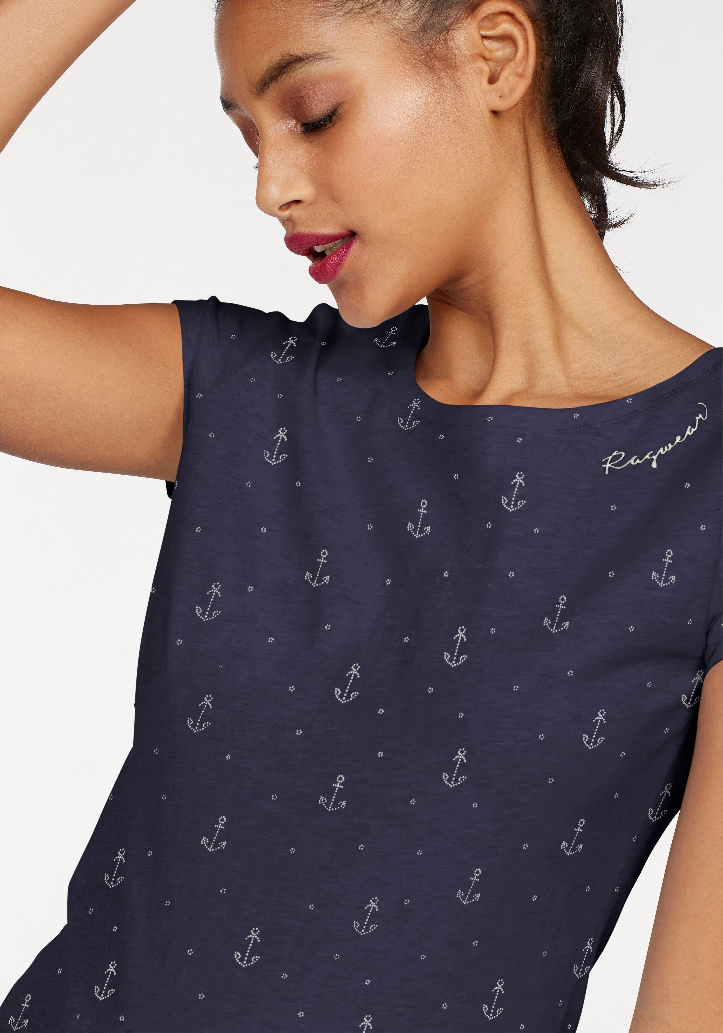 Ragwear T-shirt FLORAH A ORGANIC O met maritieme anker-print all-over