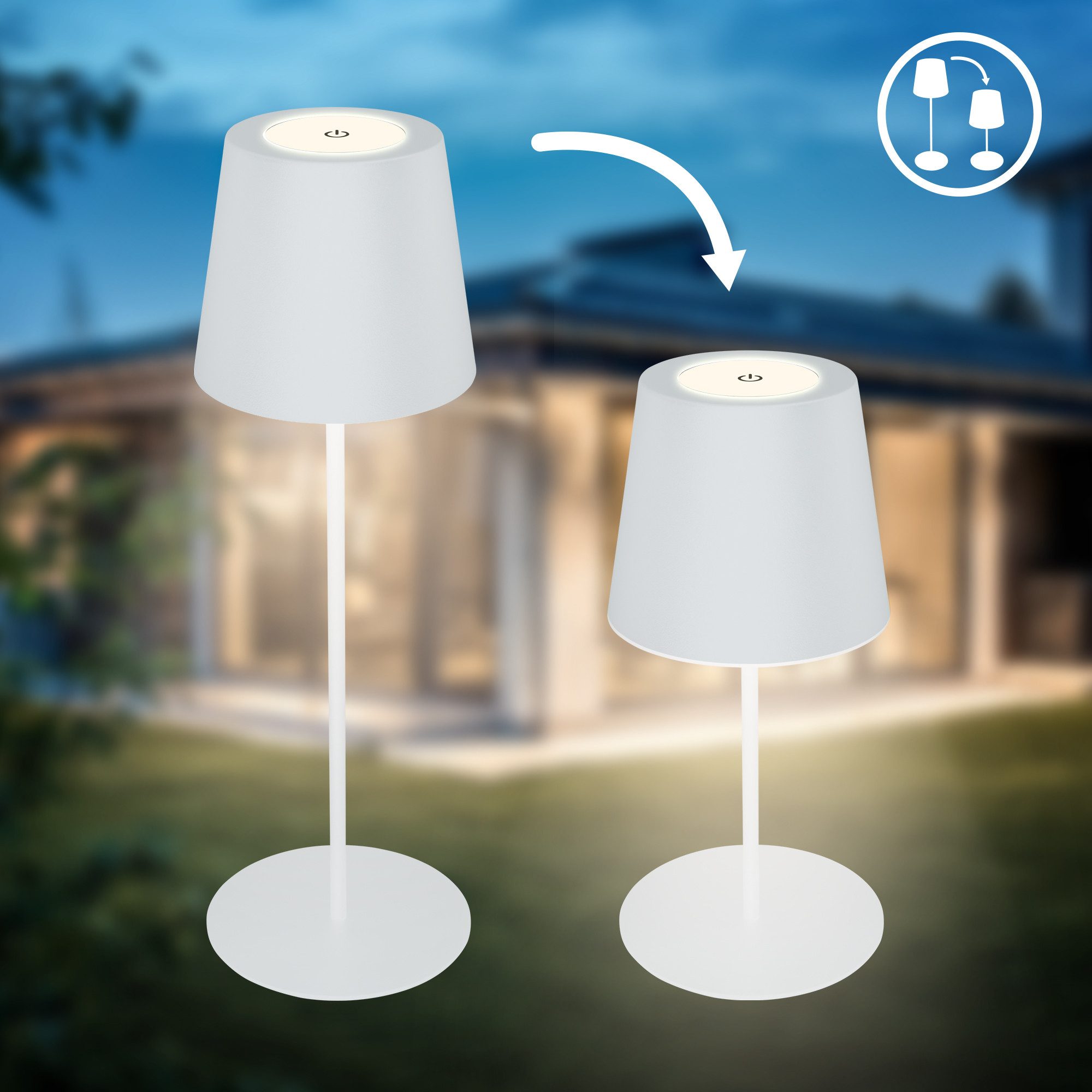 B.K.Licht Tafellamp voor buiten BK_TL1594 Accu LED tafellamp, 3-niveau touchdimmer, met USB 2.700 k, 200 lm, 2,5w, ip44, 12h brandduur, 36 x 10,5 cm, wit (1 stuk)