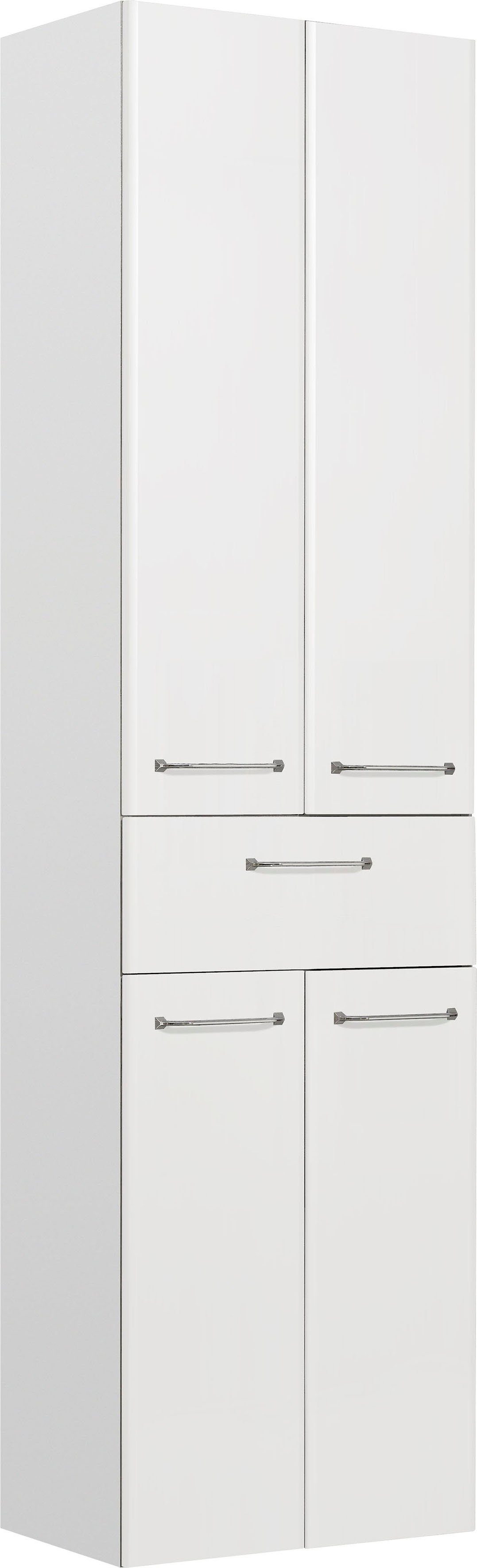 Saphir Hoge kast Quickset badkamermeubel 50 cm breed, 4 deuren, 1 lade, 3 planken Hoge badkamerkast inclusief deurdemper, grepen in glanzend chroom