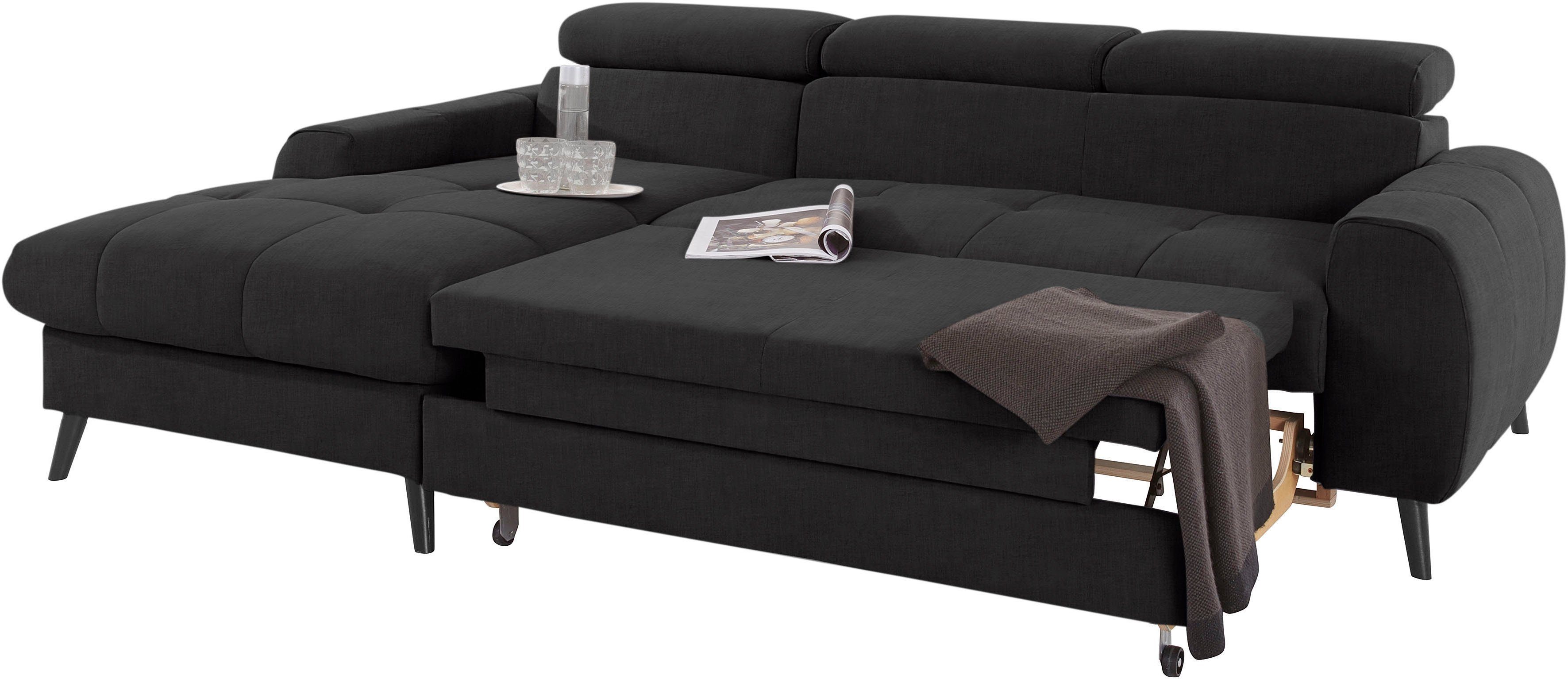COTTA Hoekbank Mia L-vorm met 3 sierkussens keuze met bedfunctie, bedlade, verlichting & draadloze oplader