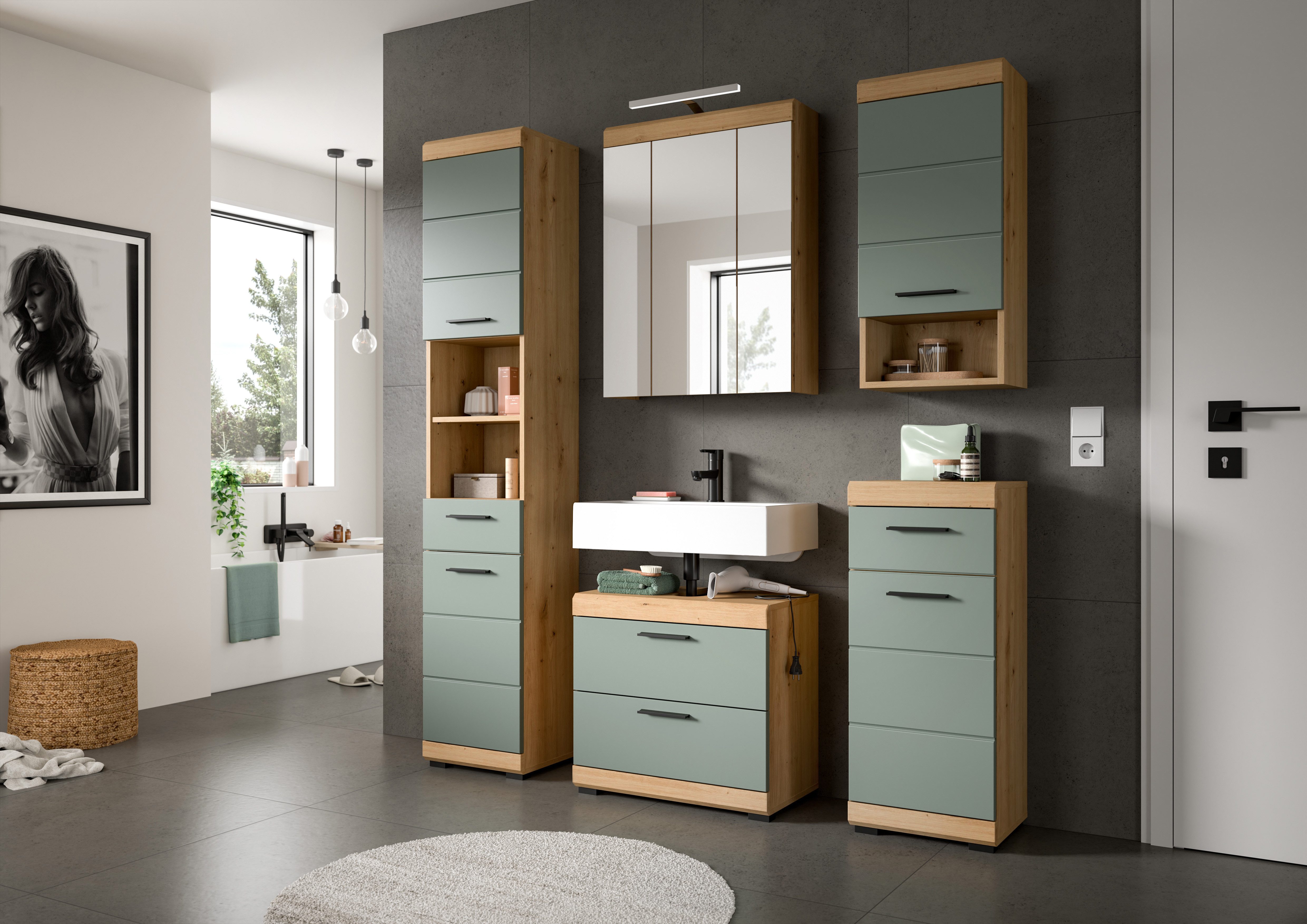 INOSIGN Spiegelkast Siena, breedte 60 cm, incl. verlichting, 3 spiegelt deuren, 9 vakken in verschillende kleuren verkrijgbaar, badkamermeubels, spiegel, badkamerkast, badkamer (set)