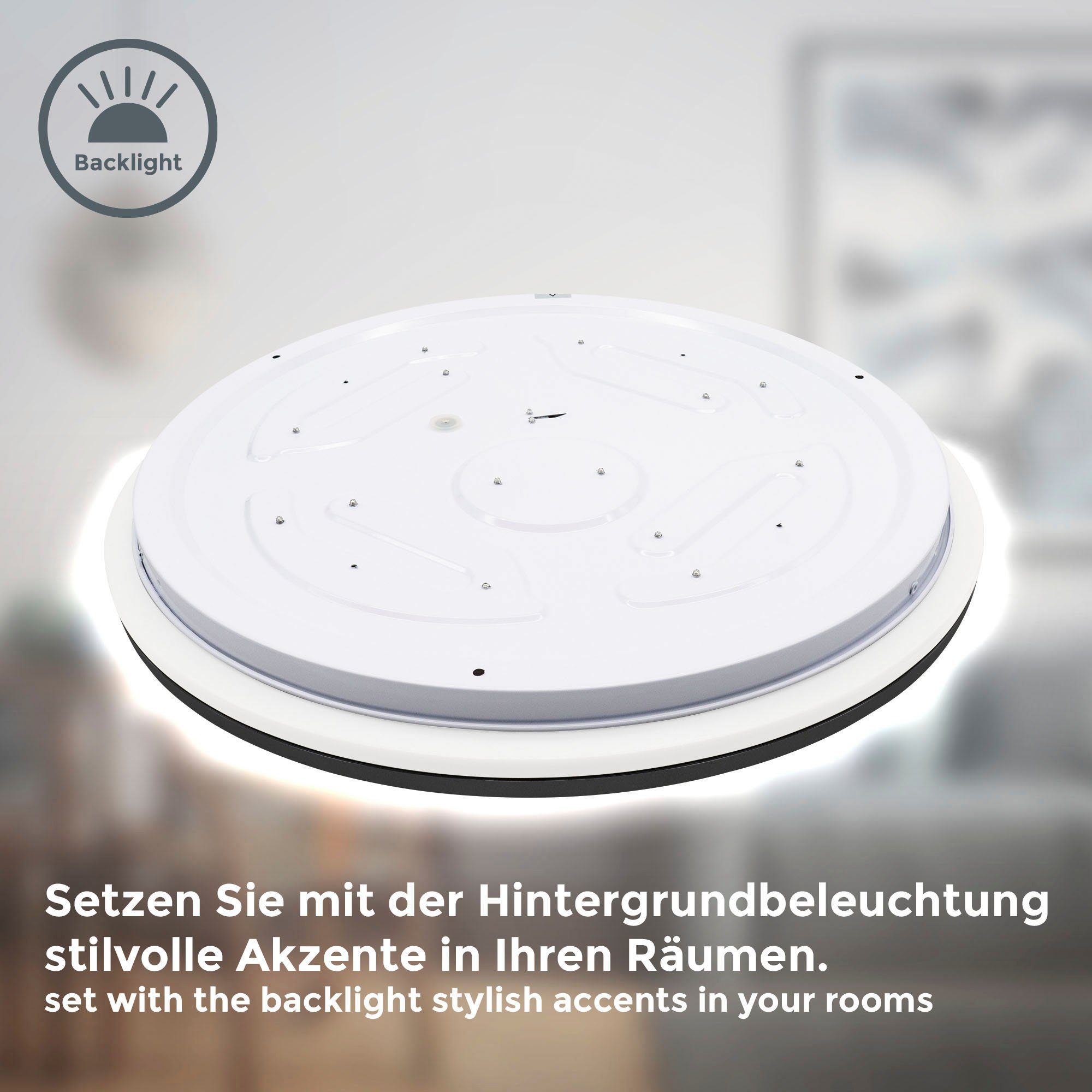 B.K.Licht Led-plafondlamp BK_DL1536 Plafondlamp, Ø38cm, neutraal wit licht, achtergrondverlichting, 24W (1 stuk)