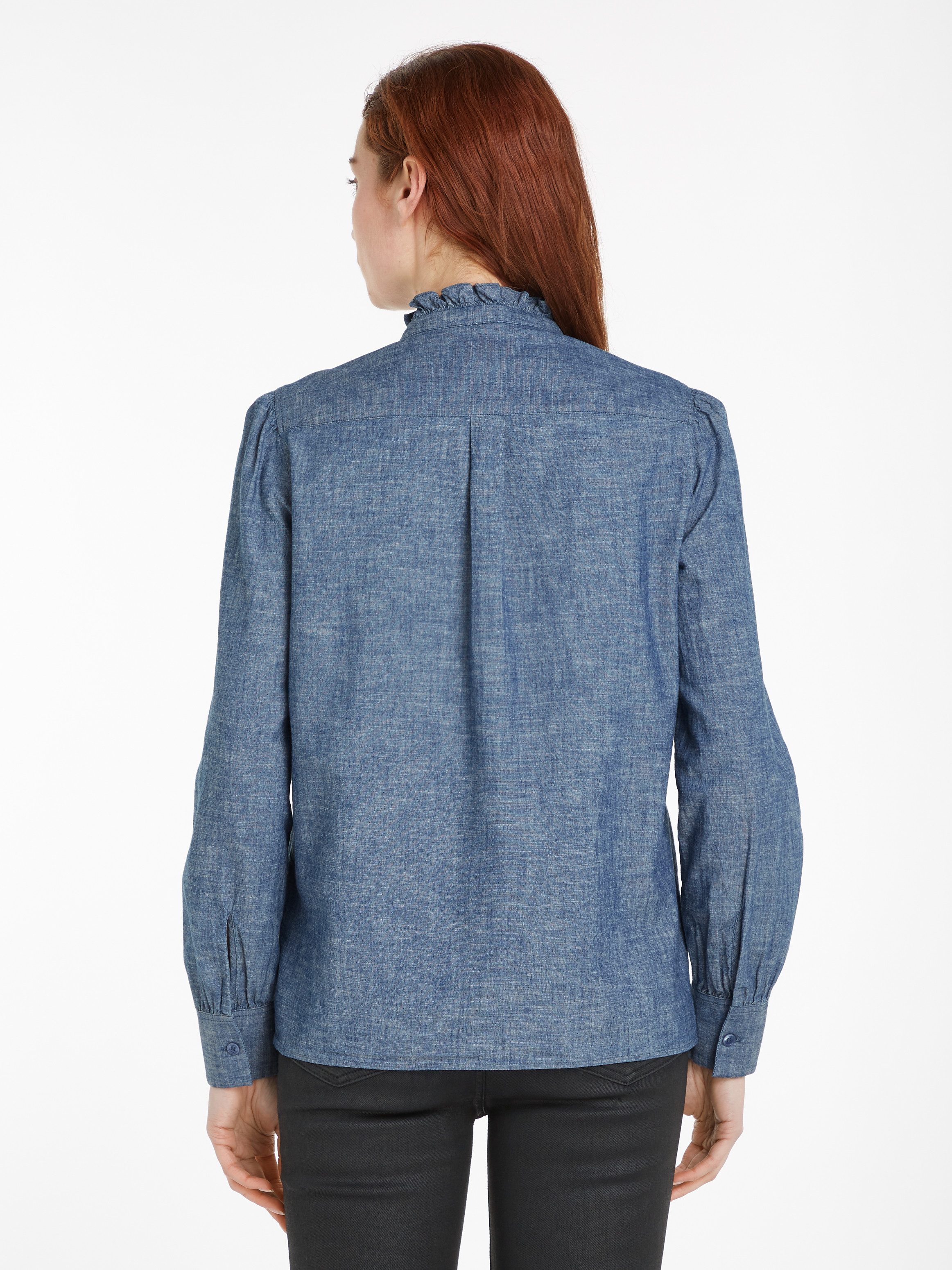 Tommy Hilfiger Shirtblouse CHAMBRAY RUFFLE RELAXED SHIRT met ruches chambray kwaliteit