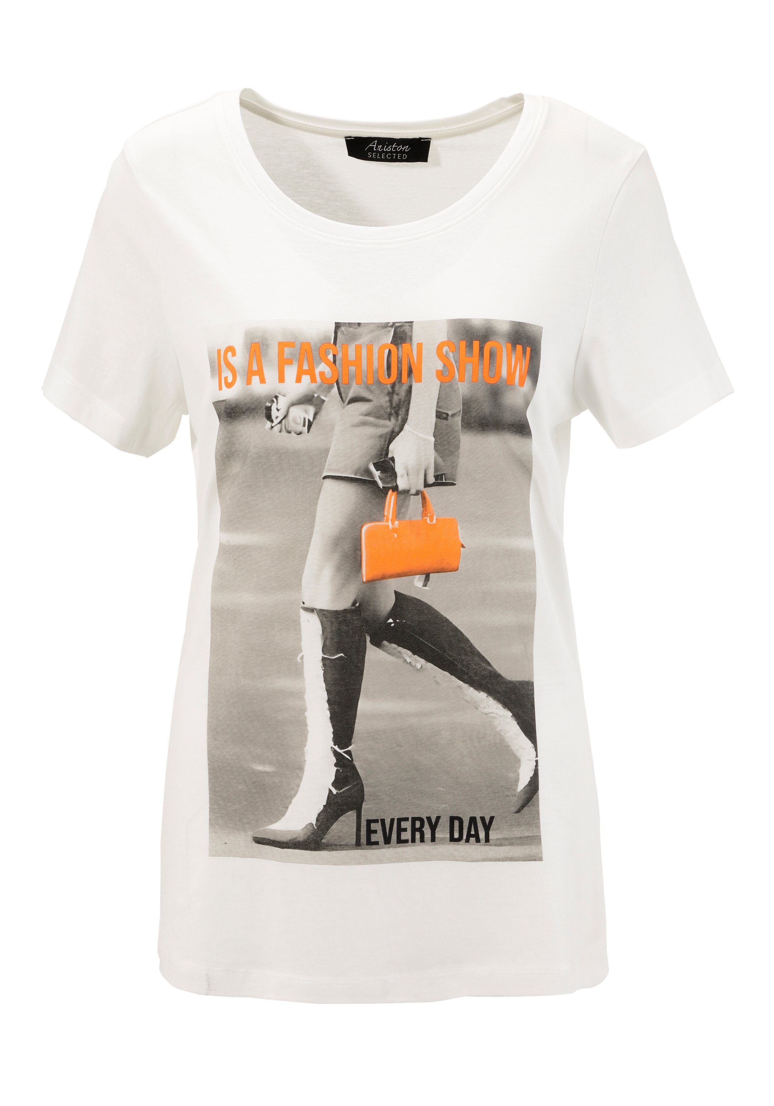 Aniston SELECTED T-shirt met modieuze print "every day is a fashion show" nieuwe collectie