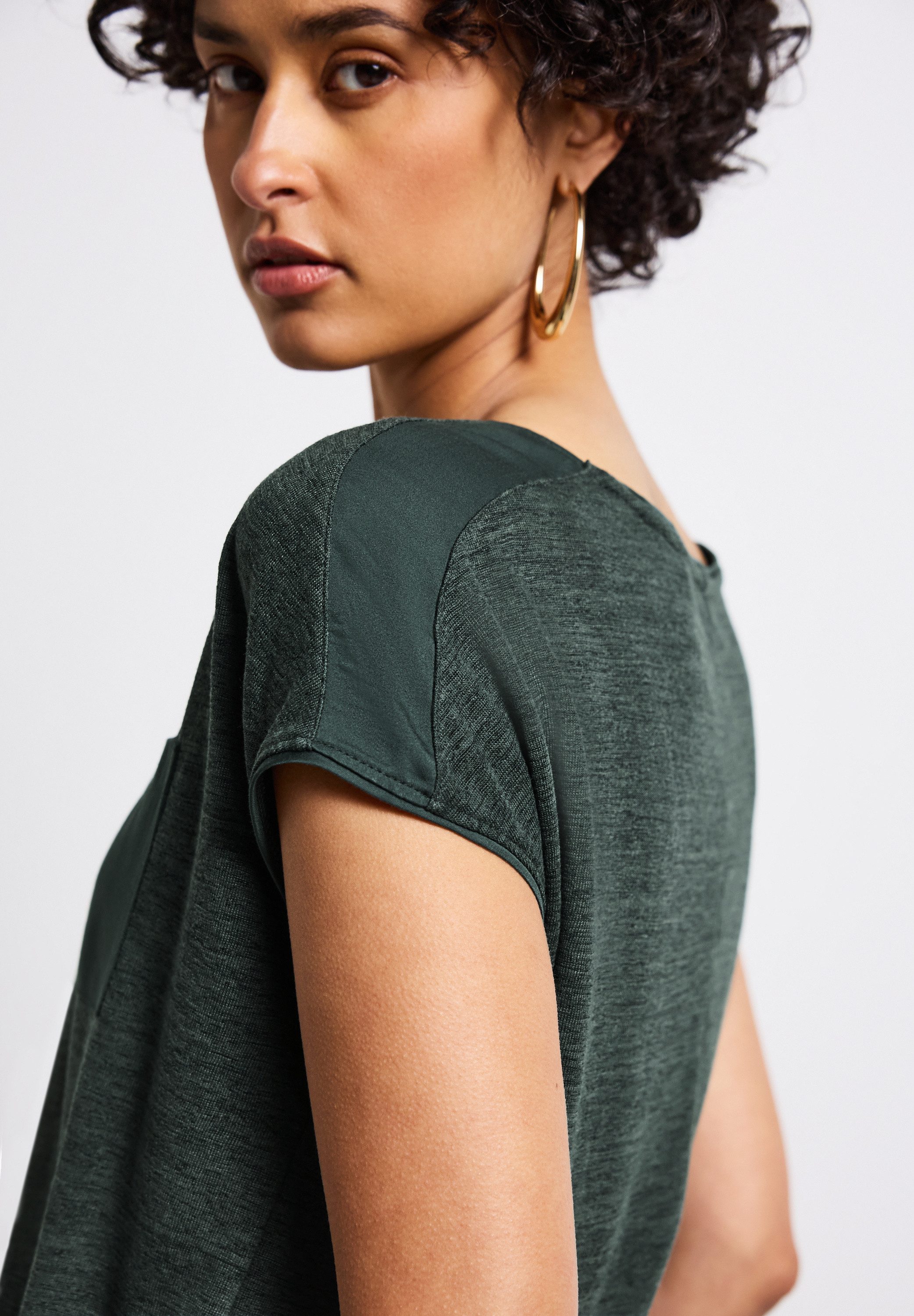 STREET ONE T-shirt in linnen-look en met borstzak