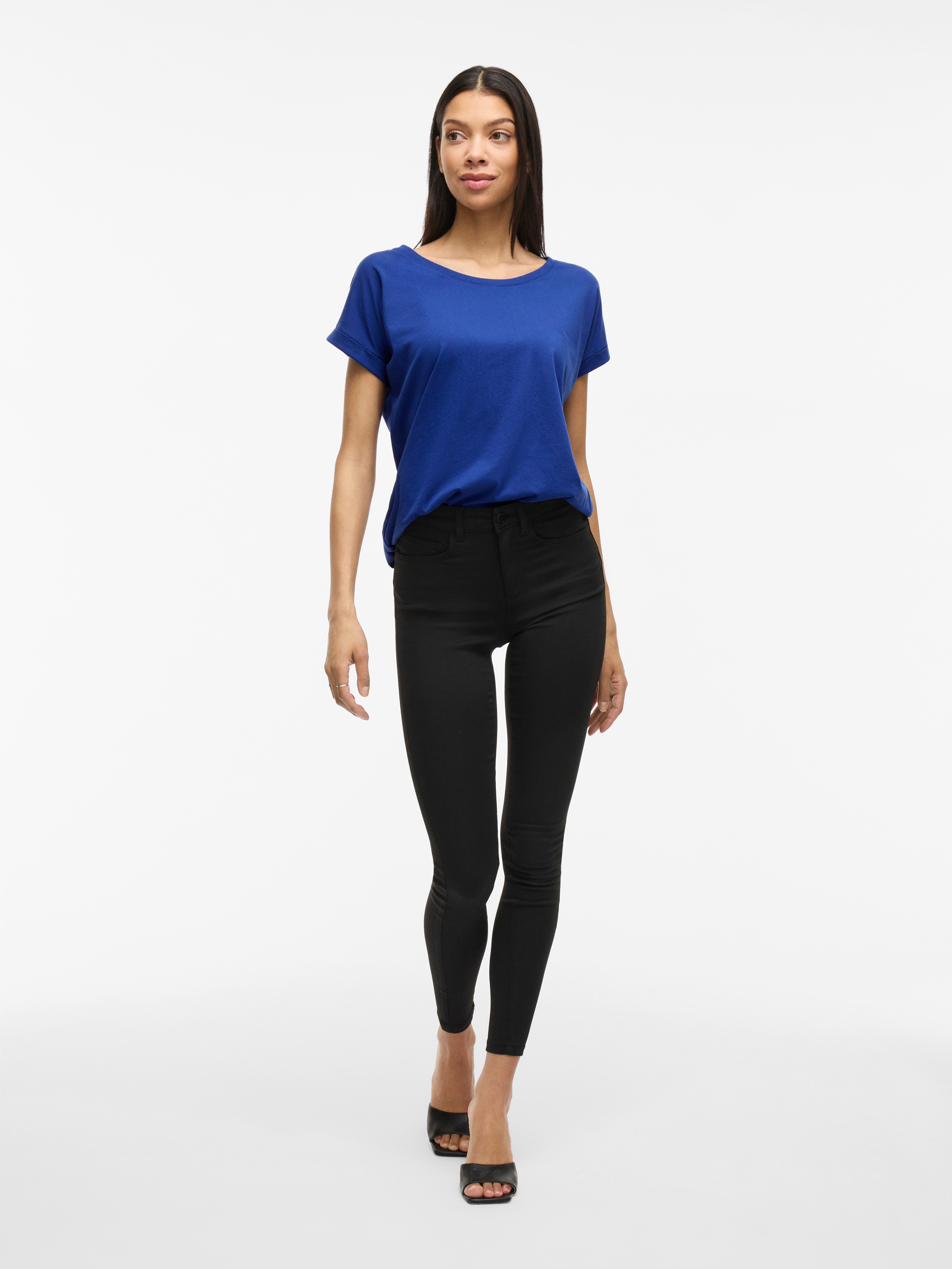 Vila Shirt met ronde hals VIDREAMERS NEW PURE T-SHIRT/SU-NOOS Basic dames T-shirt met ronde hals en omgeslagen mouwen