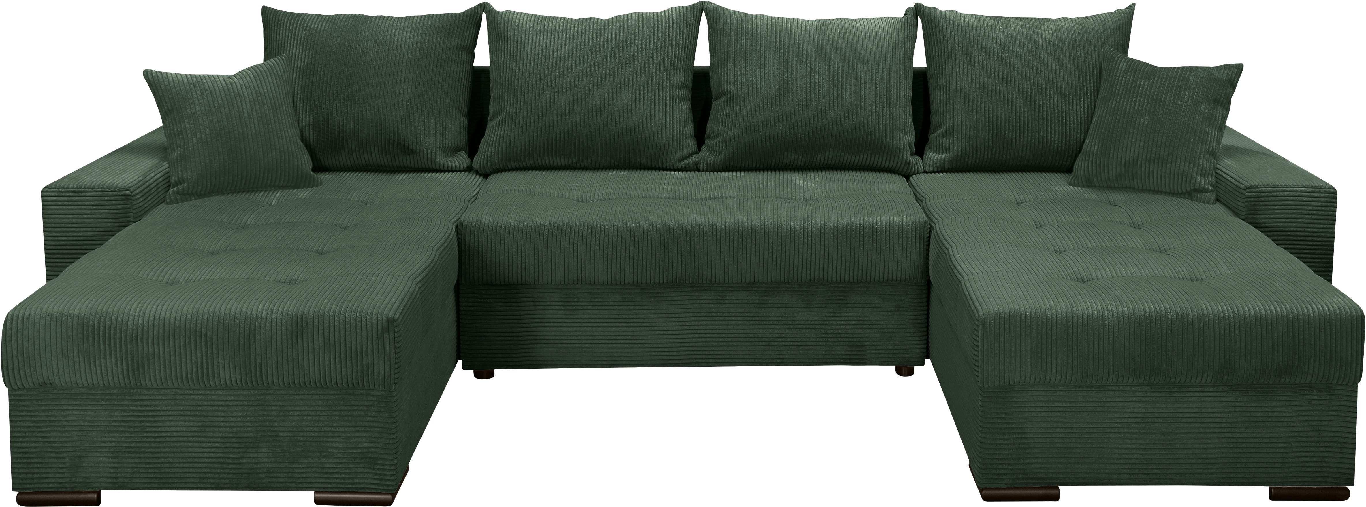 COLLECTION AB Zithoek XL-Josy U-vorm, breedte 313 cm, cord-/mix incl. bedfunctie, bedlade, met 4 gelijk grote rugkussens