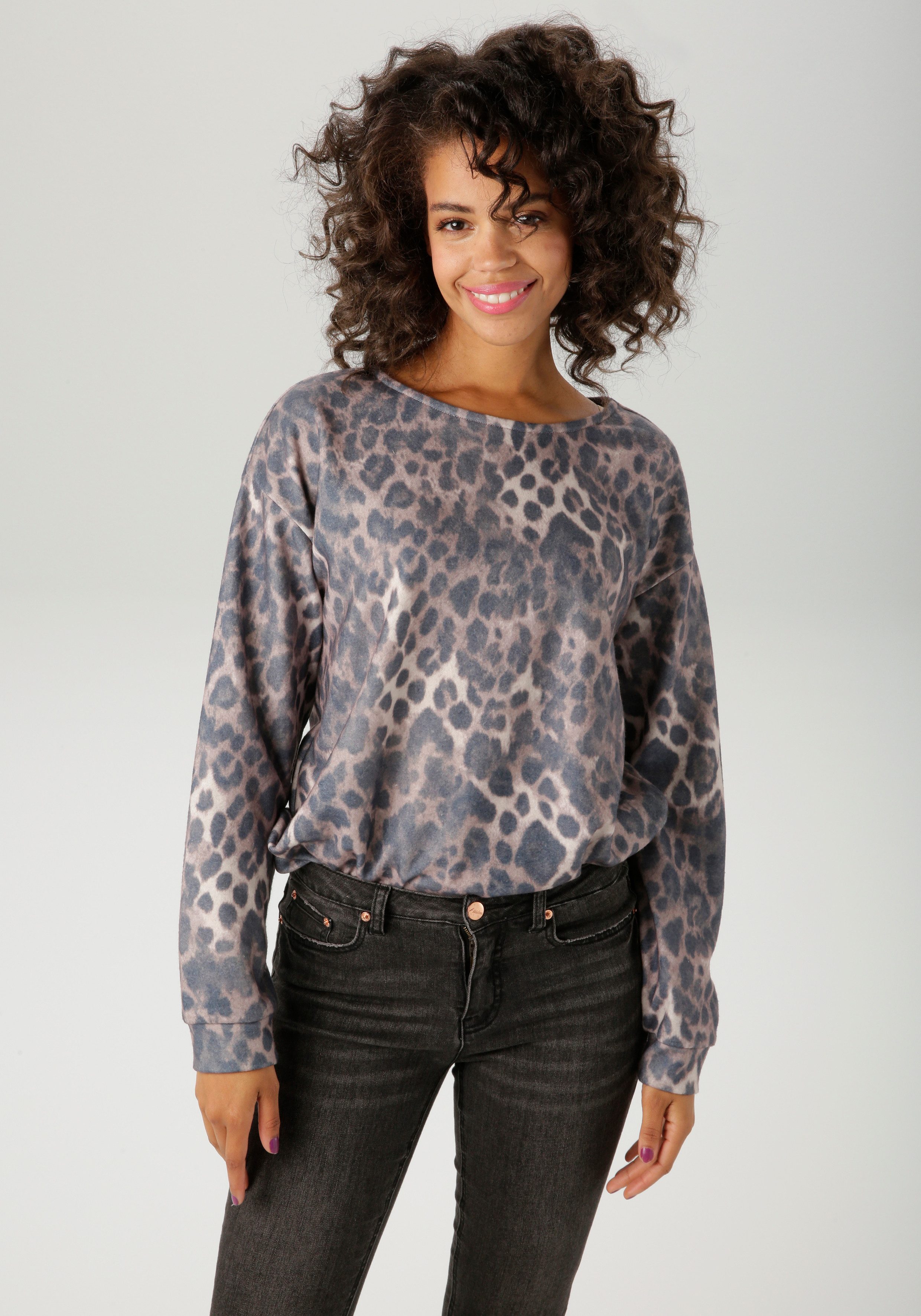 Aniston CASUAL Sweatshirt met trendy luipaardprint - elk stuk uniek - nieuwe collectie