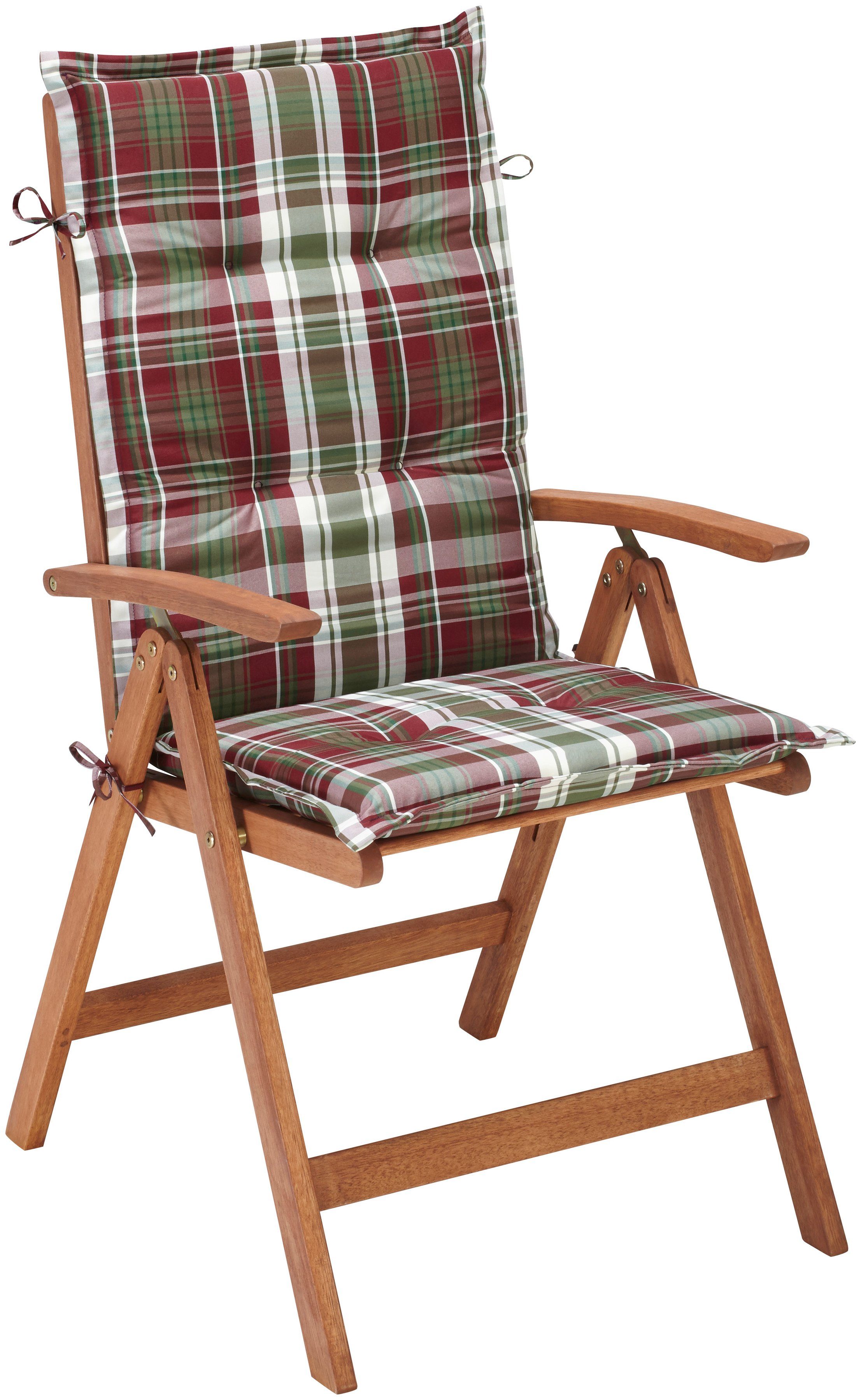 MERXX Tuinstoel Borkum, TOPSELLER! Eucalyptus, verstelbaar, bruin, incl. kussen (set, 2 stuks)