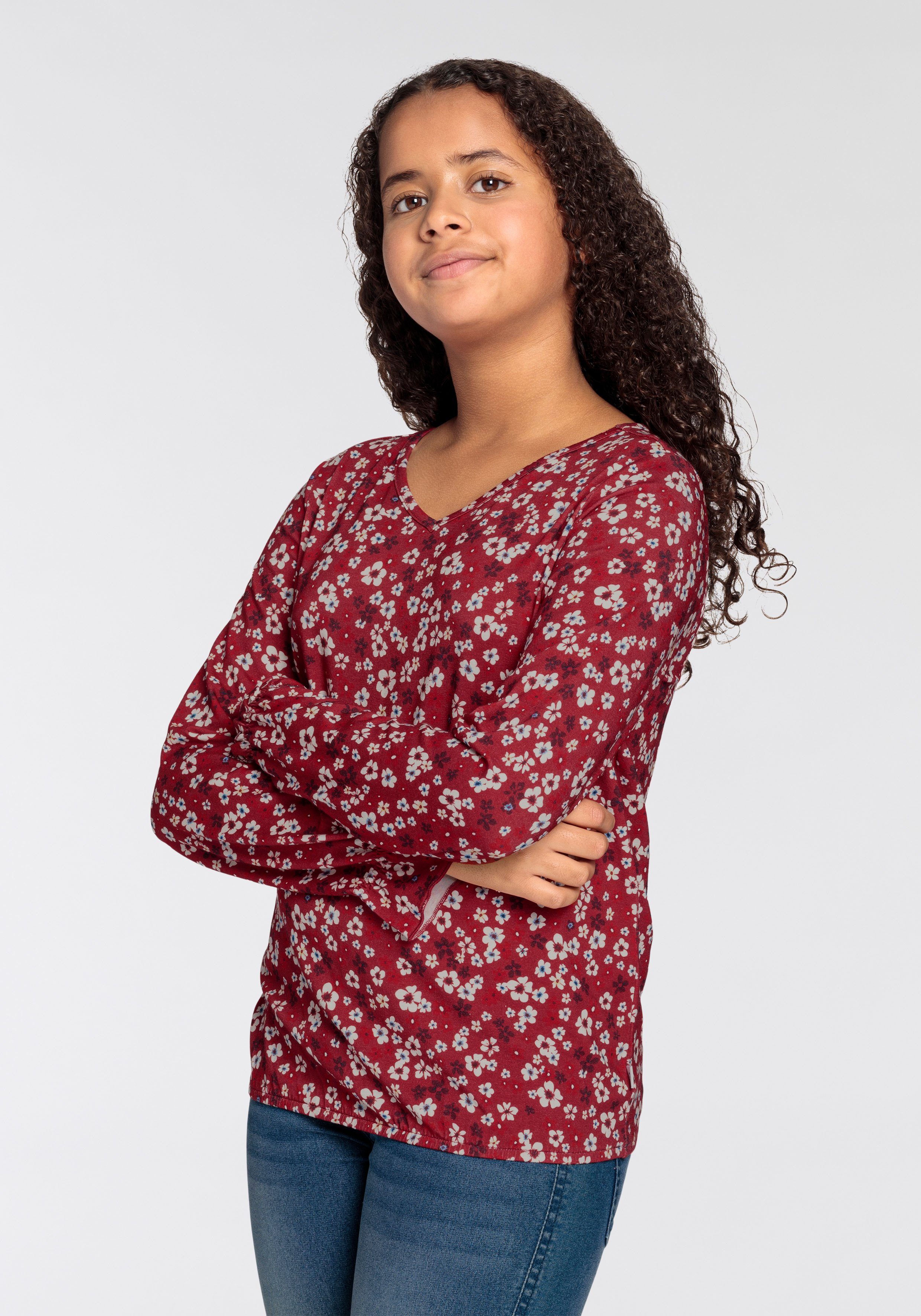 DELMAO Shirt met lange mouwen Voor meisjes langarmig, comfortabel gesneden, effen, met v-hals