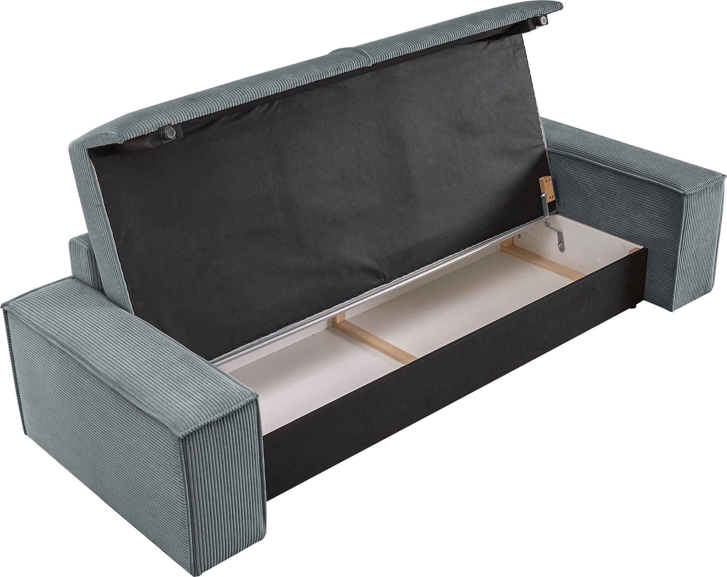 Home affaire 3-zitsbank SHERWOOD slaapbank (257 cm) ribfluweel, velours, vintage lederlook