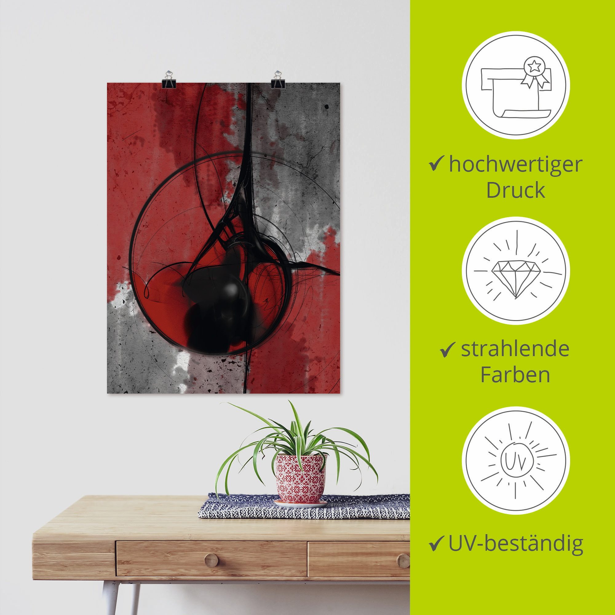 Artland Artprint Abstract in rood en zwart als artprint van aluminium, artprint voor buiten, artprint op linnen, poster in verschillende maten. maten
