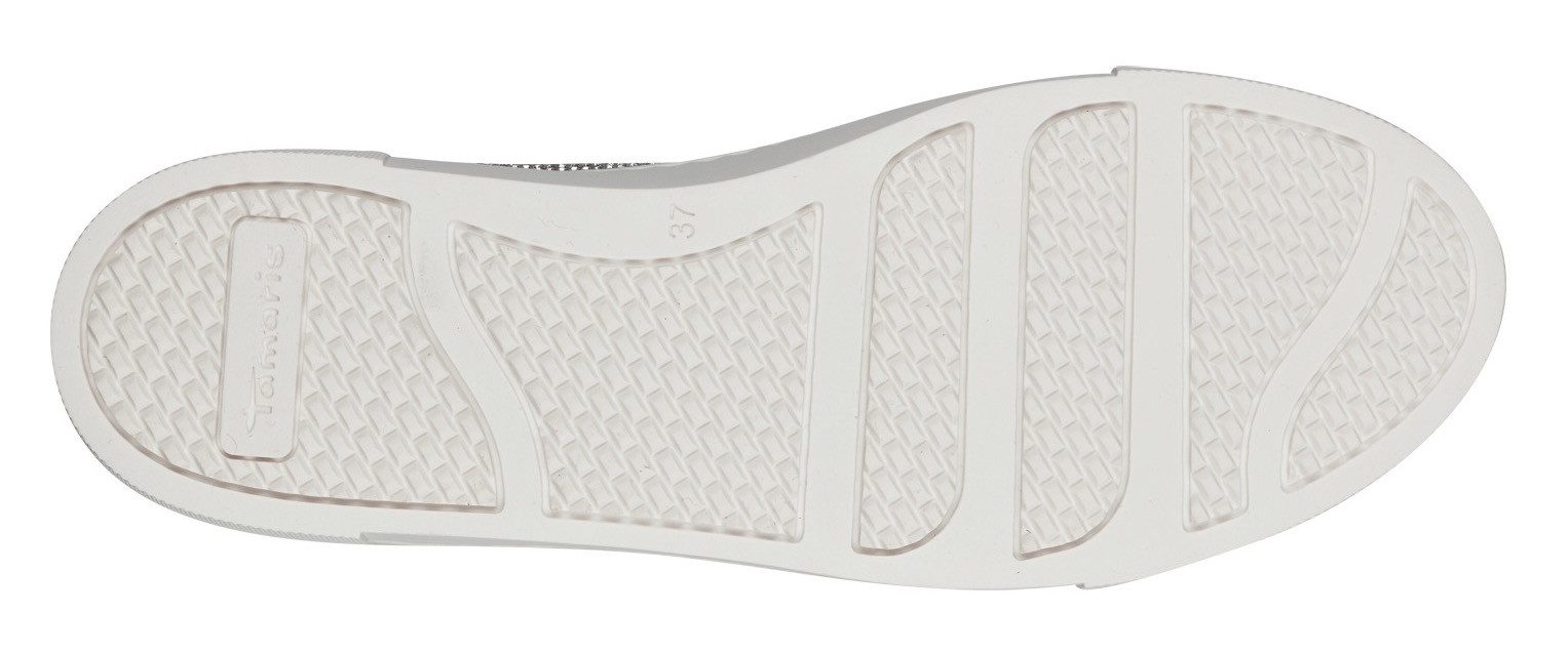 Tamaris Plateausneakers , vrijetijdsschoen, lage schoen, veterschoen in zilver-glitterlook