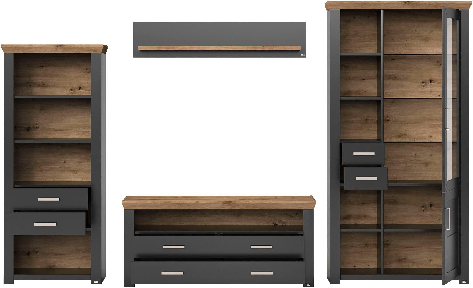 set one by Musterring Wandmeubel York Combinatie met 4 delen, in 3 kleurvarianten, totale breedte 340 cm (4-delig)
