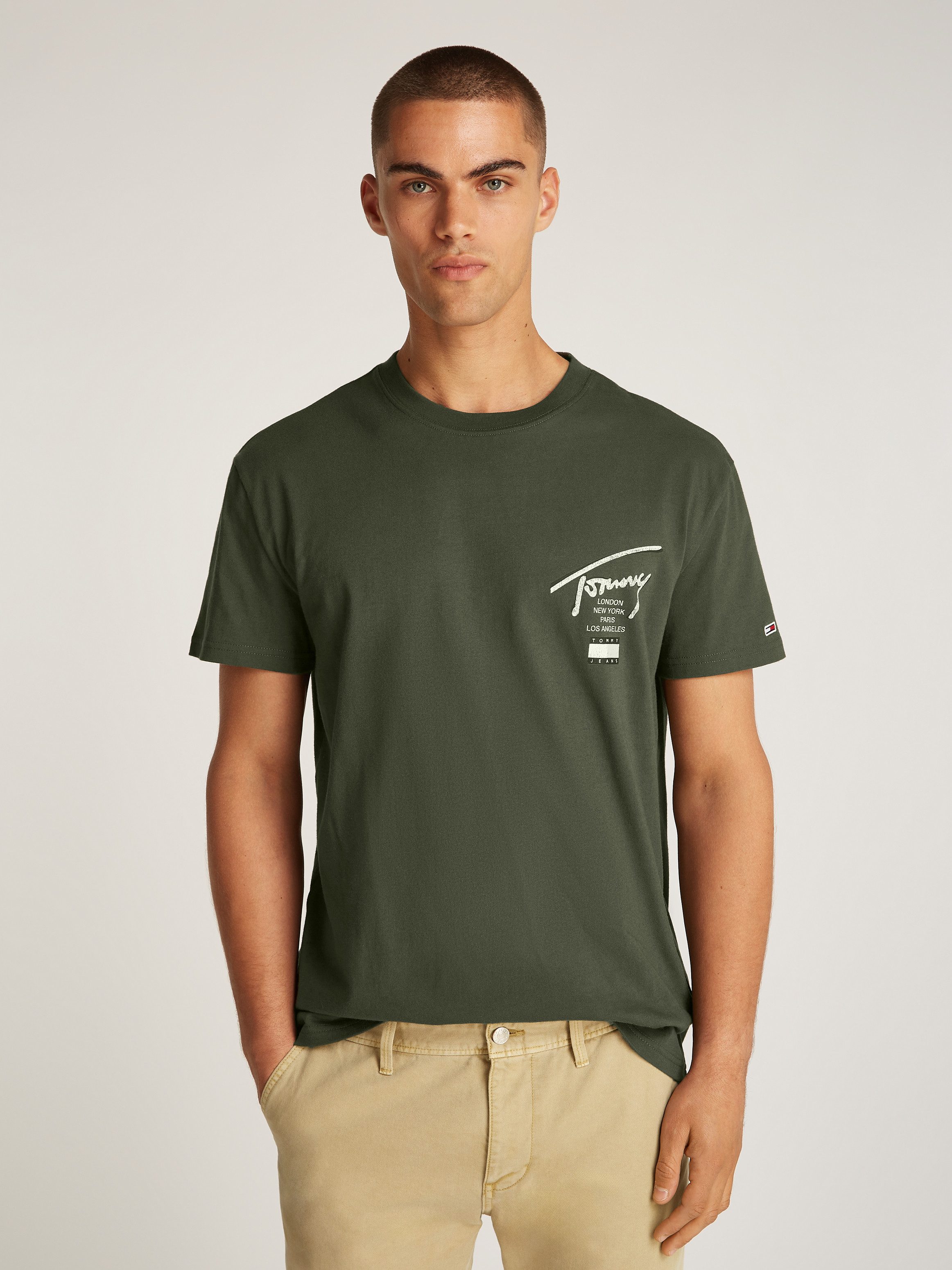 TOMMY JEANS T-shirt TJM REG TOMMY SIGN CITY TEE EXT heren t-shirts maat XXL groen