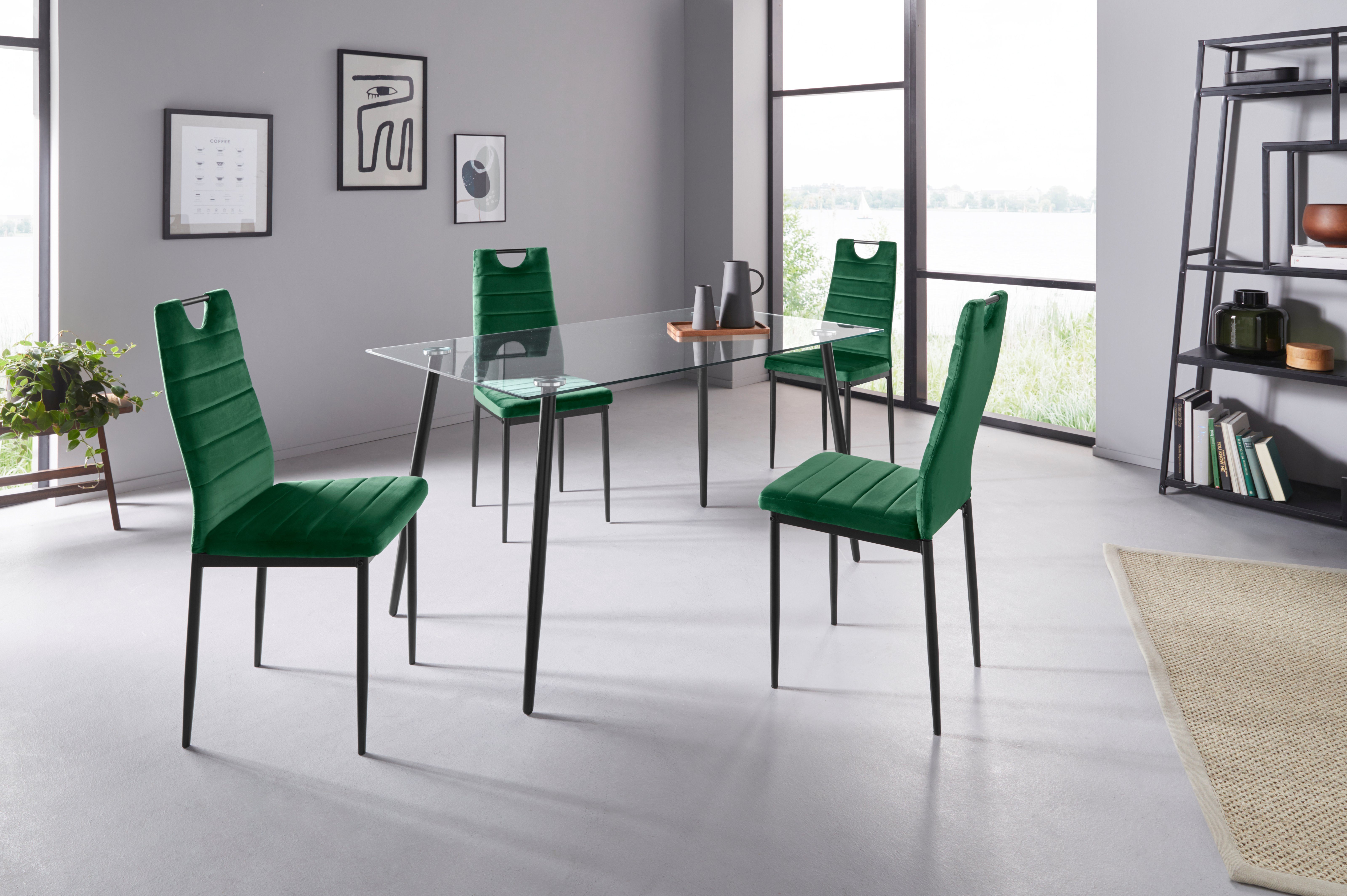 INOSIGN Glazen tafel Danny, TOPSELLER! Eettafel breedte 140 cm, metaalapplicaties, modern ontwerp