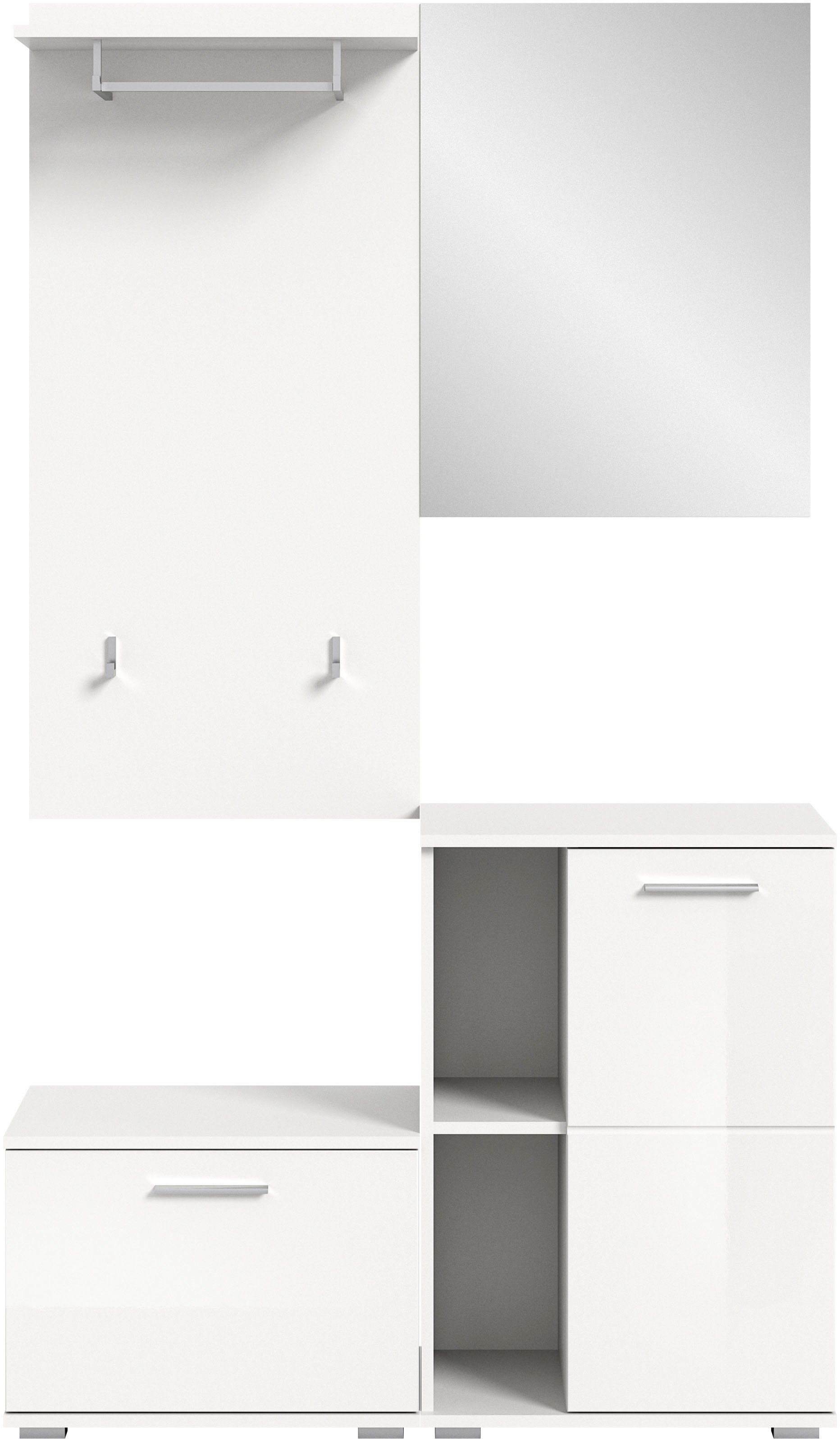 INOSIGN Halmeubelset Valge, Breedte 110 cm, 4-delig Set, bestaande uit: Zitbank, garderobepaneel, schoenenkast en garderobespiegel (4-delig)