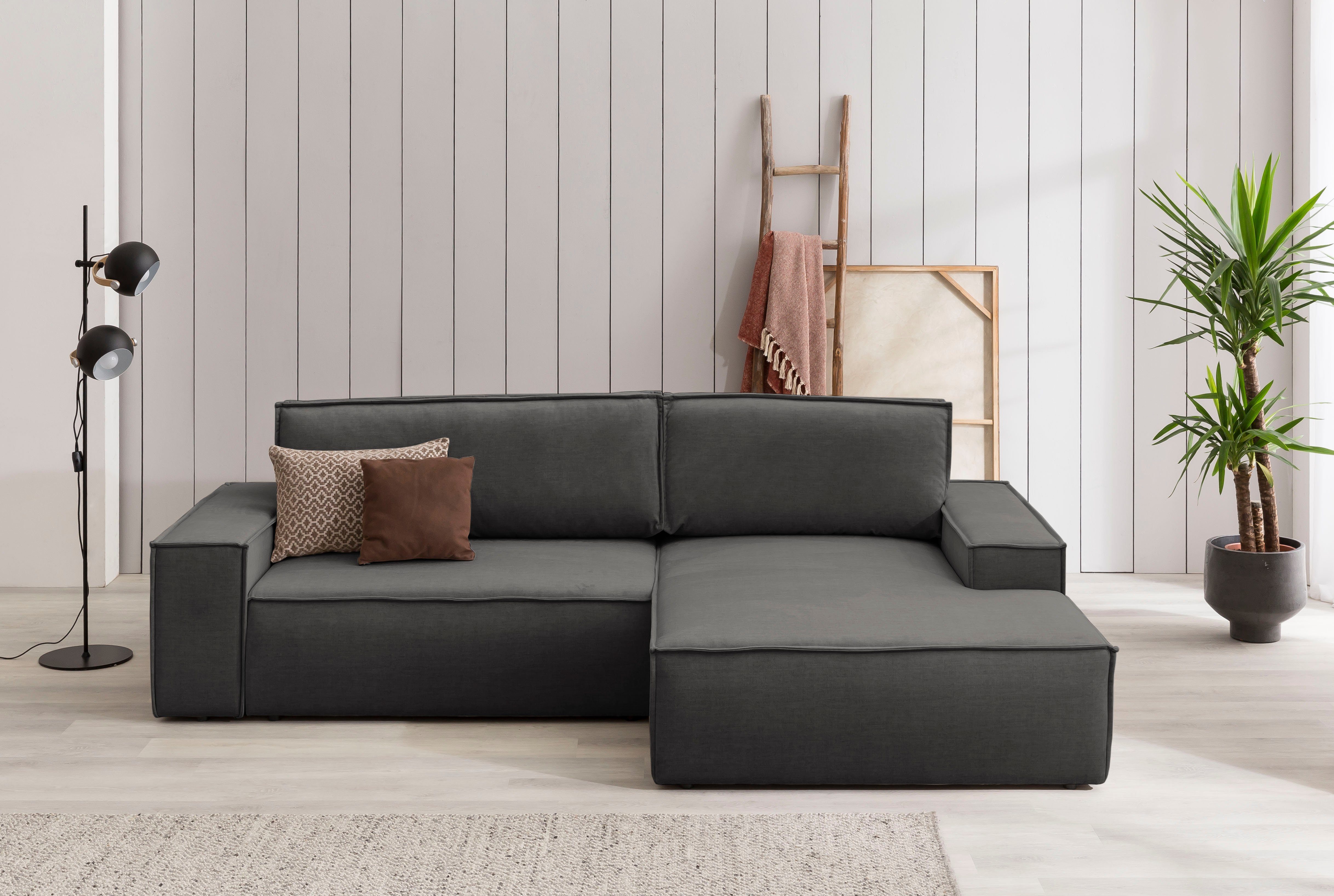 Home affaire Hoekbank SHERWOOD bedbank 267 cm, L-model, Slaapfunctie met bedlade (210x136 cm), cord, vintage, fluweel grijs, hoekbanken, Recamiere