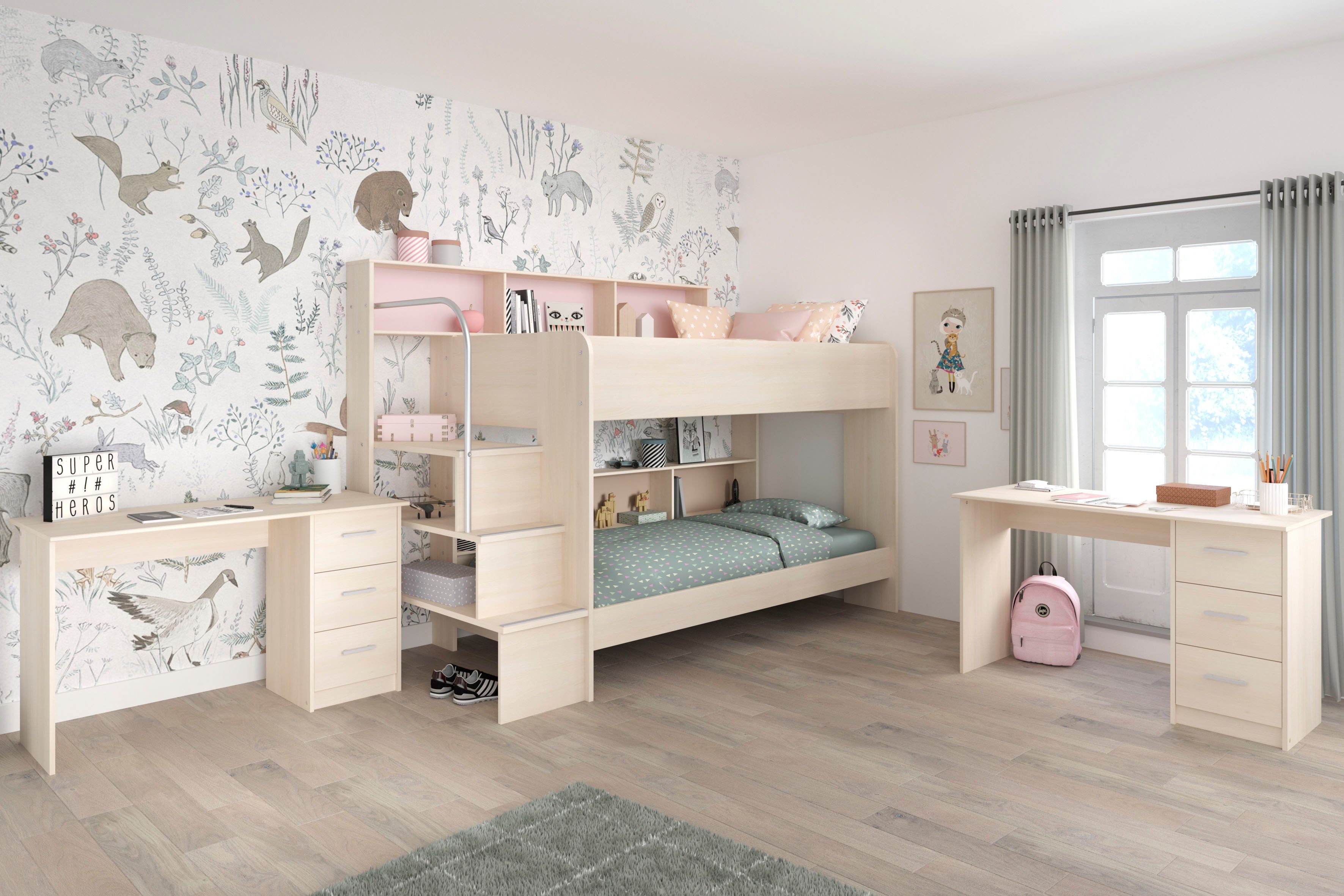 Parisot Tienerkamerset Bibop met 2 schrijftafels (3-delig) complete kinderkamers bruin