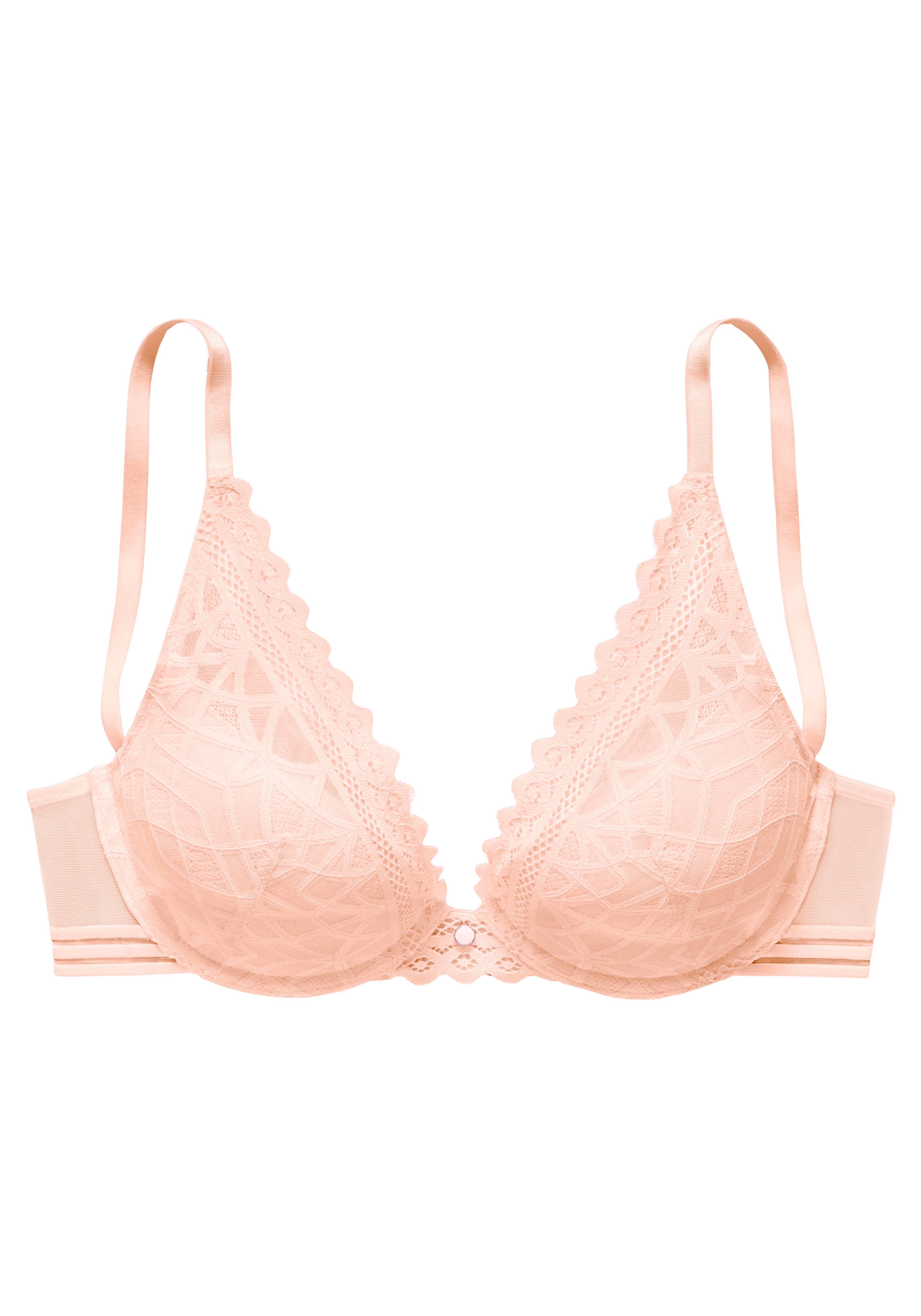 s.Oliver RED LABEL Beachwear Push-up-bh Milene in de elegante high-apex look met grafische jacquardkant, sexy lingerie