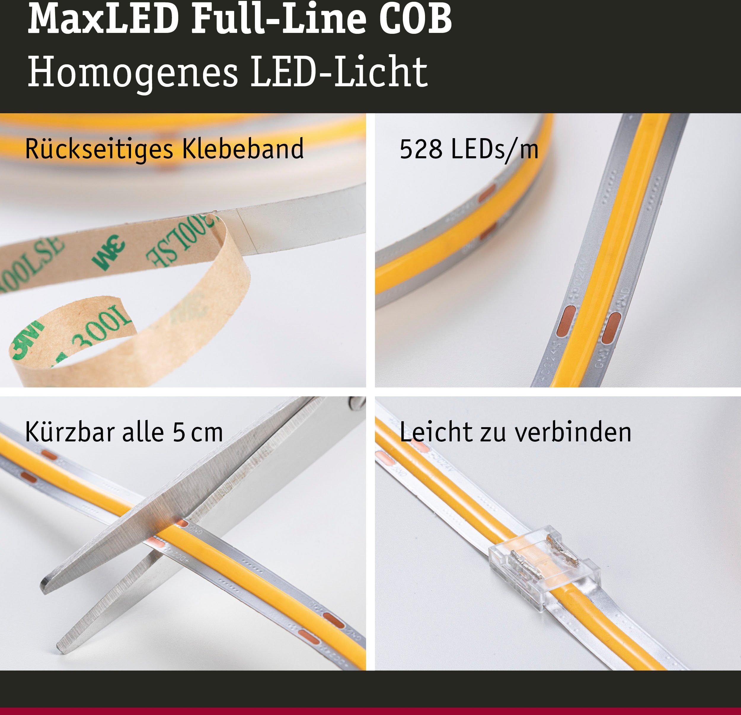 Paulmann Led-strepen MaxLED 500 Full-Line COB Enkelstrip 2,5m Warmwit 15W 1250lm 2700K (1 stuk)