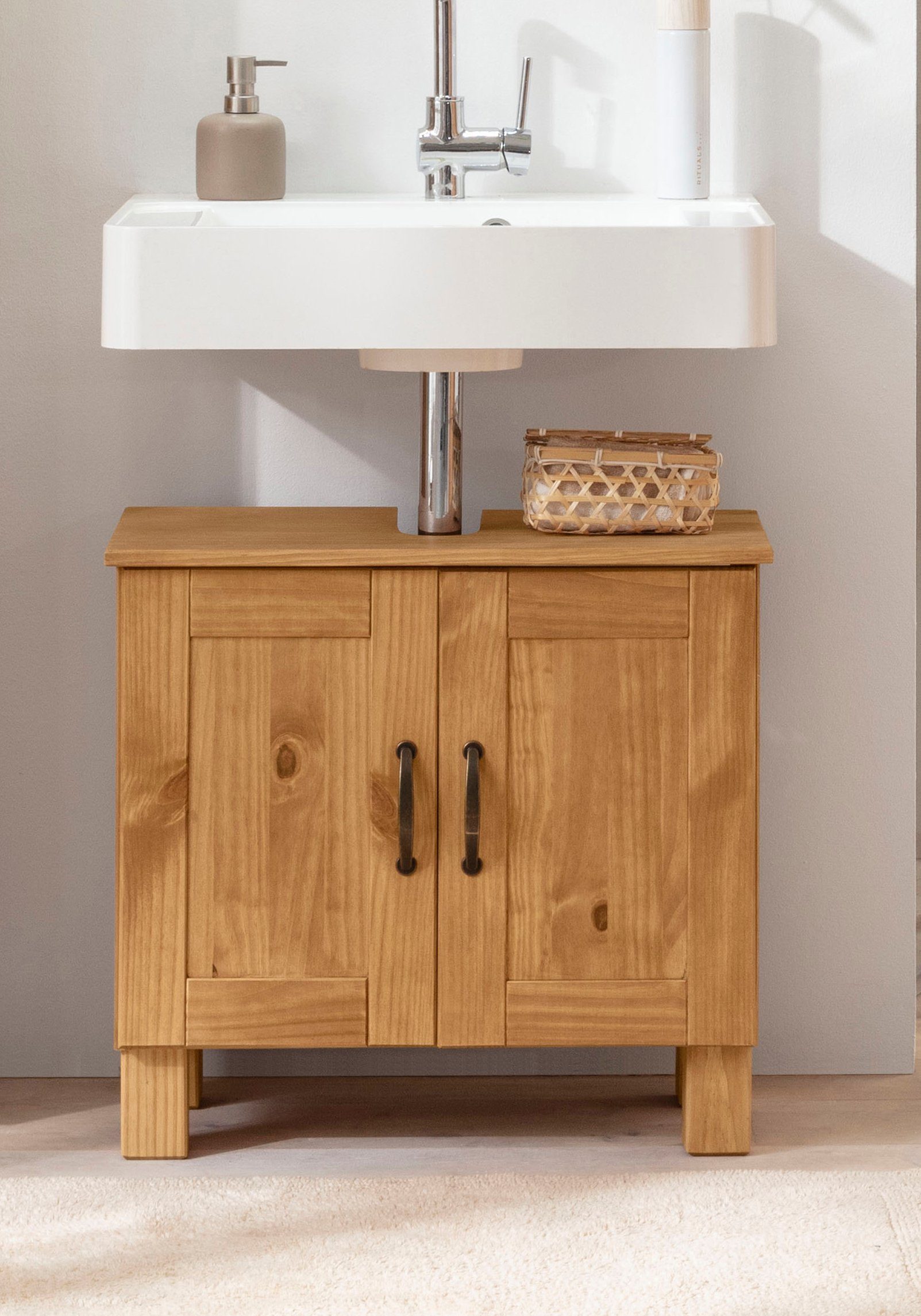 Home affaire Wastafelonderkast Rodby Massief, FSC®-gecertificeerd hout, grepen metaal, breedte 60 cm, hoogte 55 cm