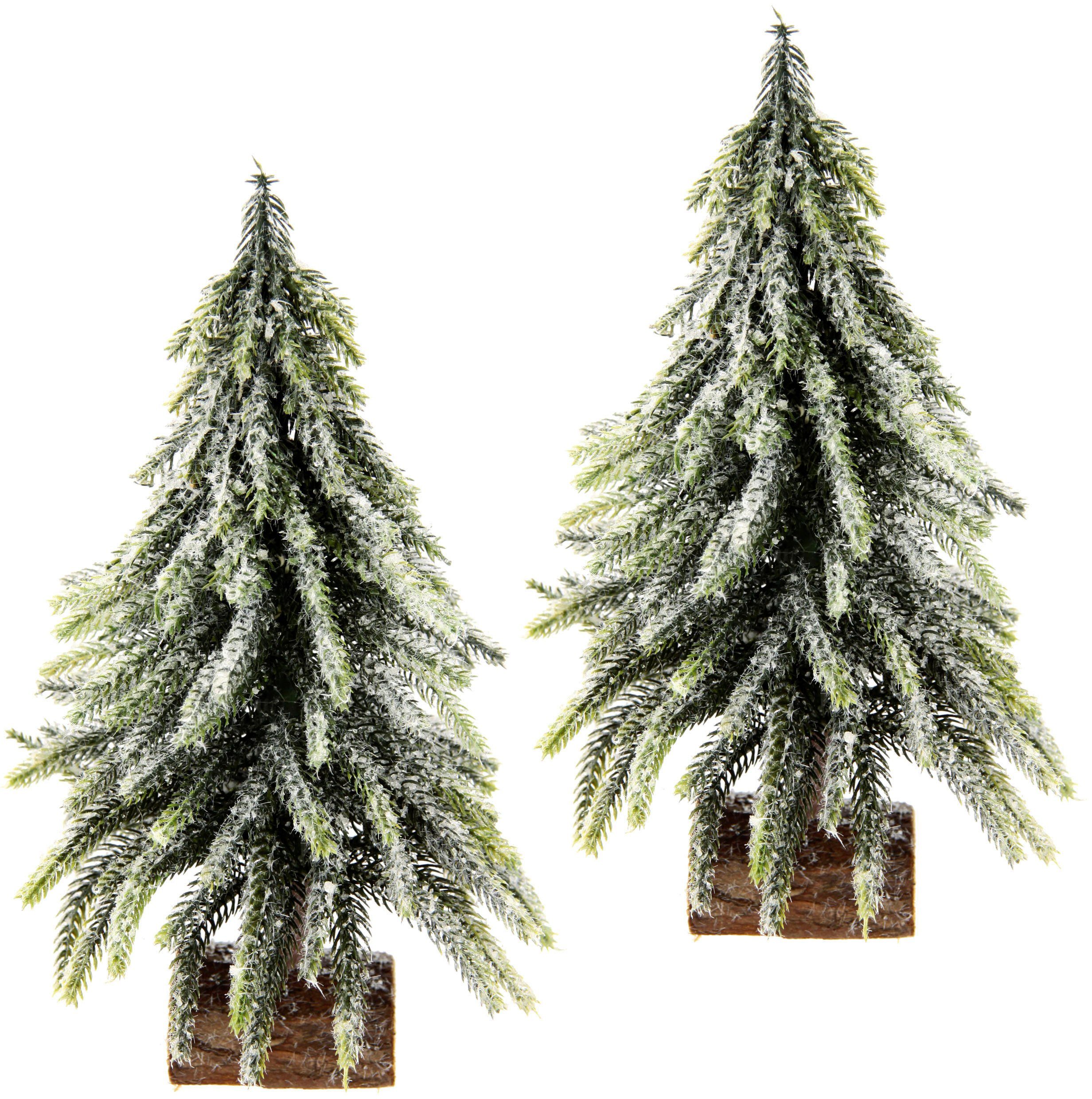 I.GE.A. Deco-boom Kerstdecoratie, kerstboom Kunstmatige mini spar met ijs op houten sokkel 25 cm (set, 2 stuks)