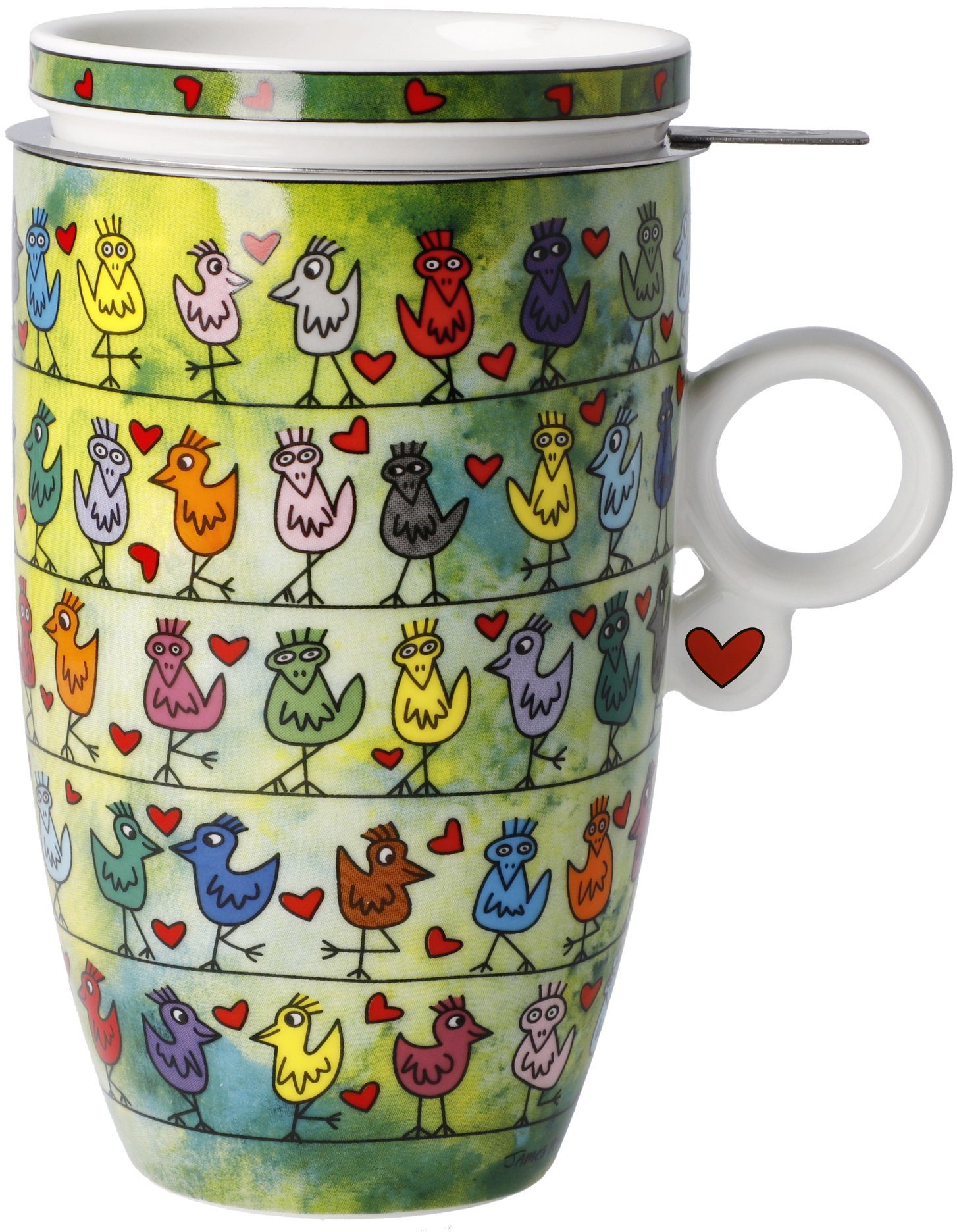 Goebel Kopje Rizzi Pop Art, theekop, James Rizzi - Vogels op een liefdesdraad